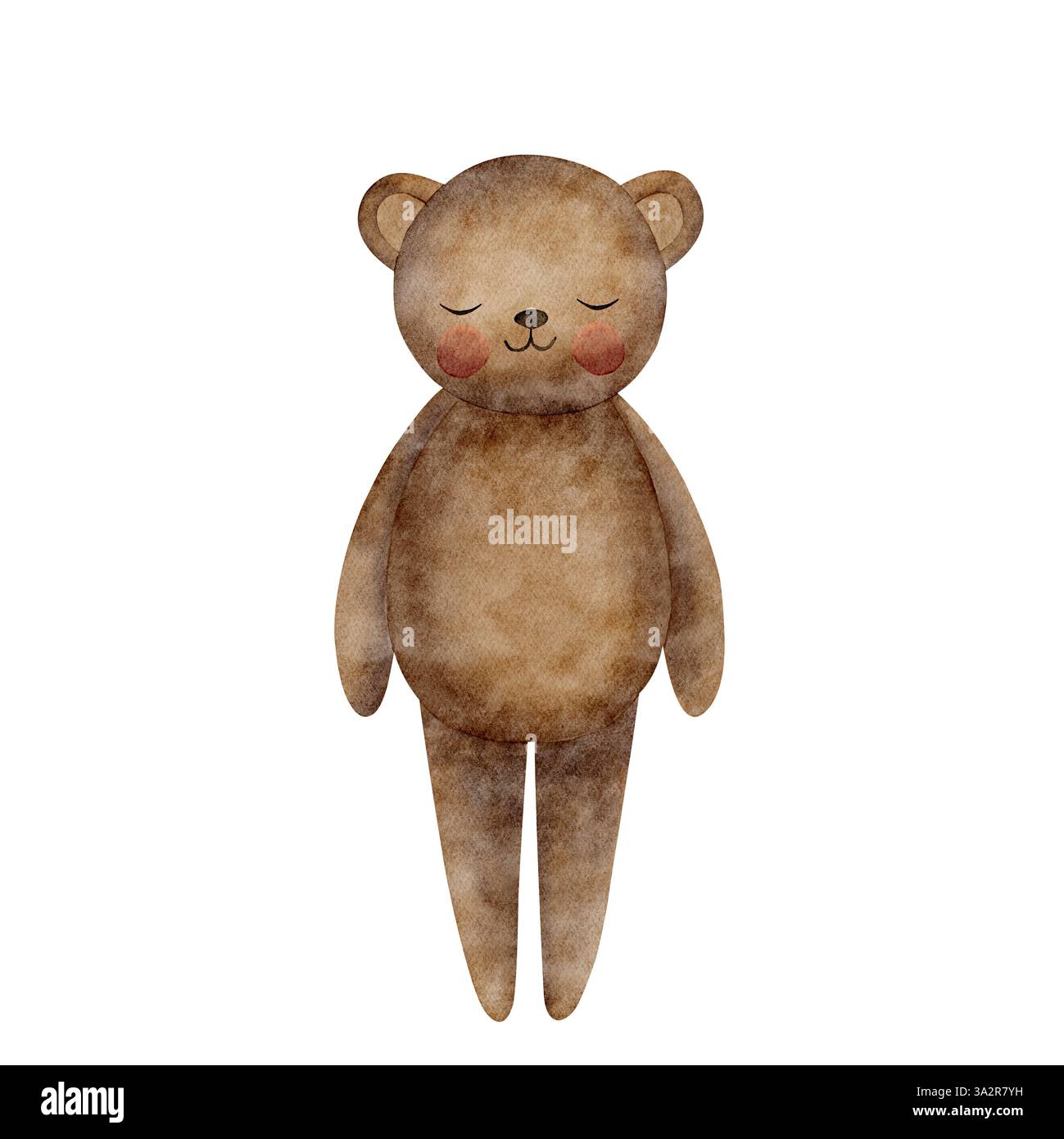 Spielzeug Plüschbär Retro Teddyständer handgefertigt. Vintage-Illustration mit Aquarell. Zeichentrickfigur isoliert auf weiß für die Gestaltung von Kinderfiguren Stockfoto