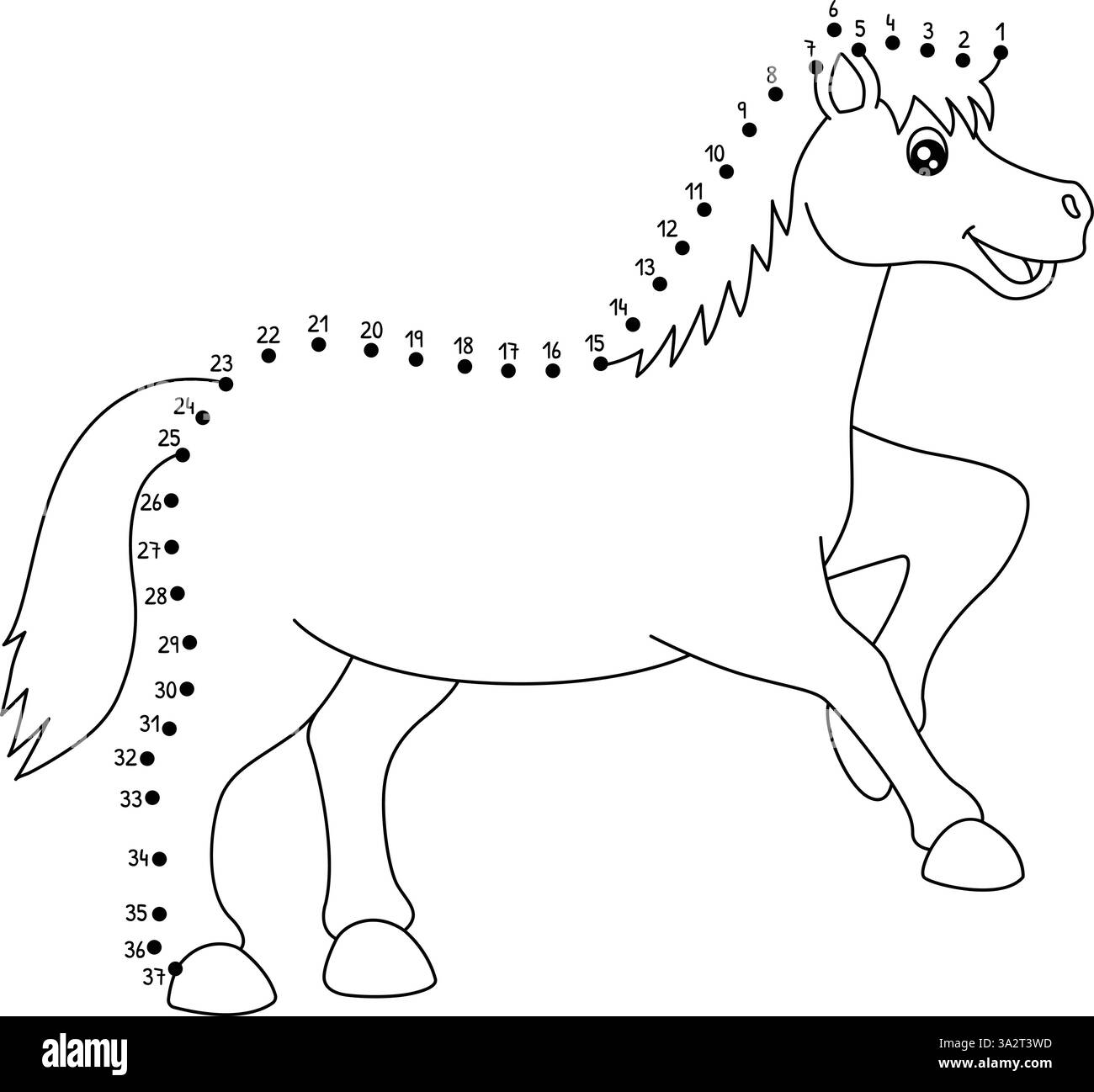 Dot to Dot Horse Farm Tier isoliert Färbung Stock Vektor