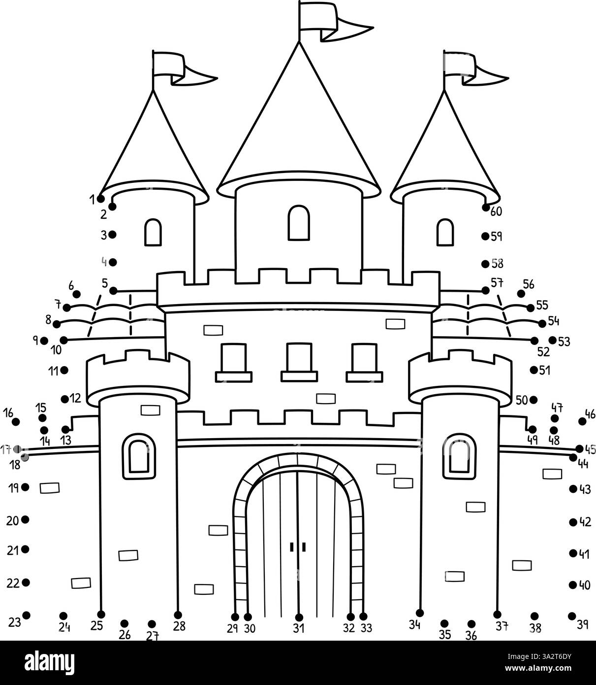 Dot to Dot Royal Castle isolierte Malseite Stock Vektor