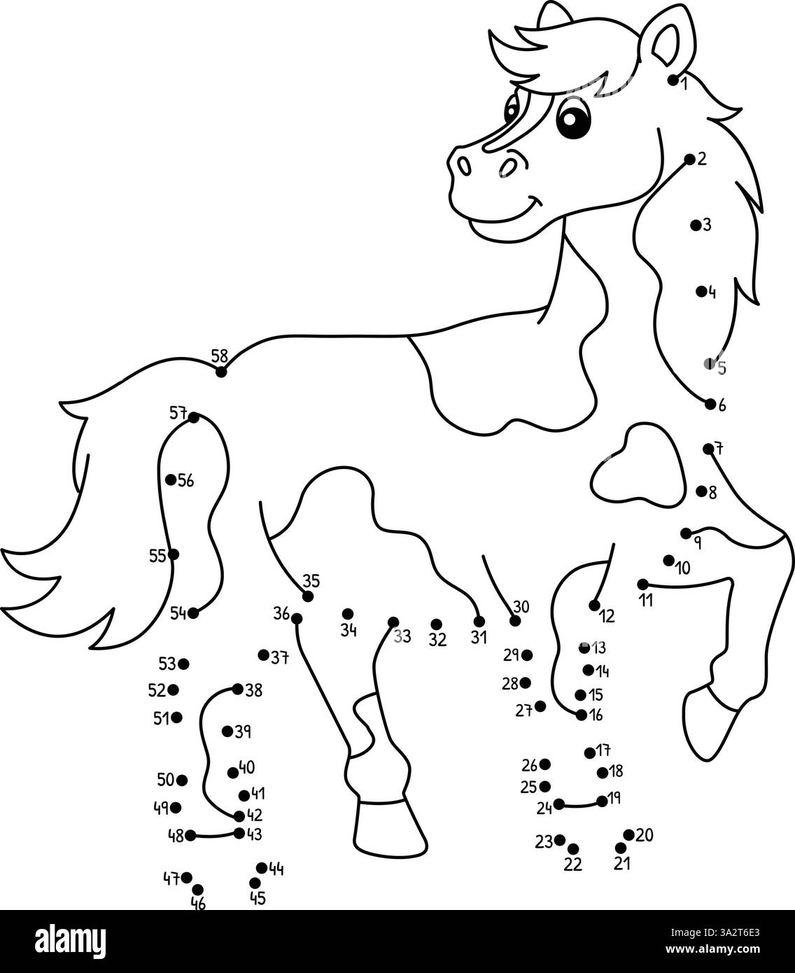 Dot to Dot Horse Farm Tier isoliert Färbung Stock Vektor