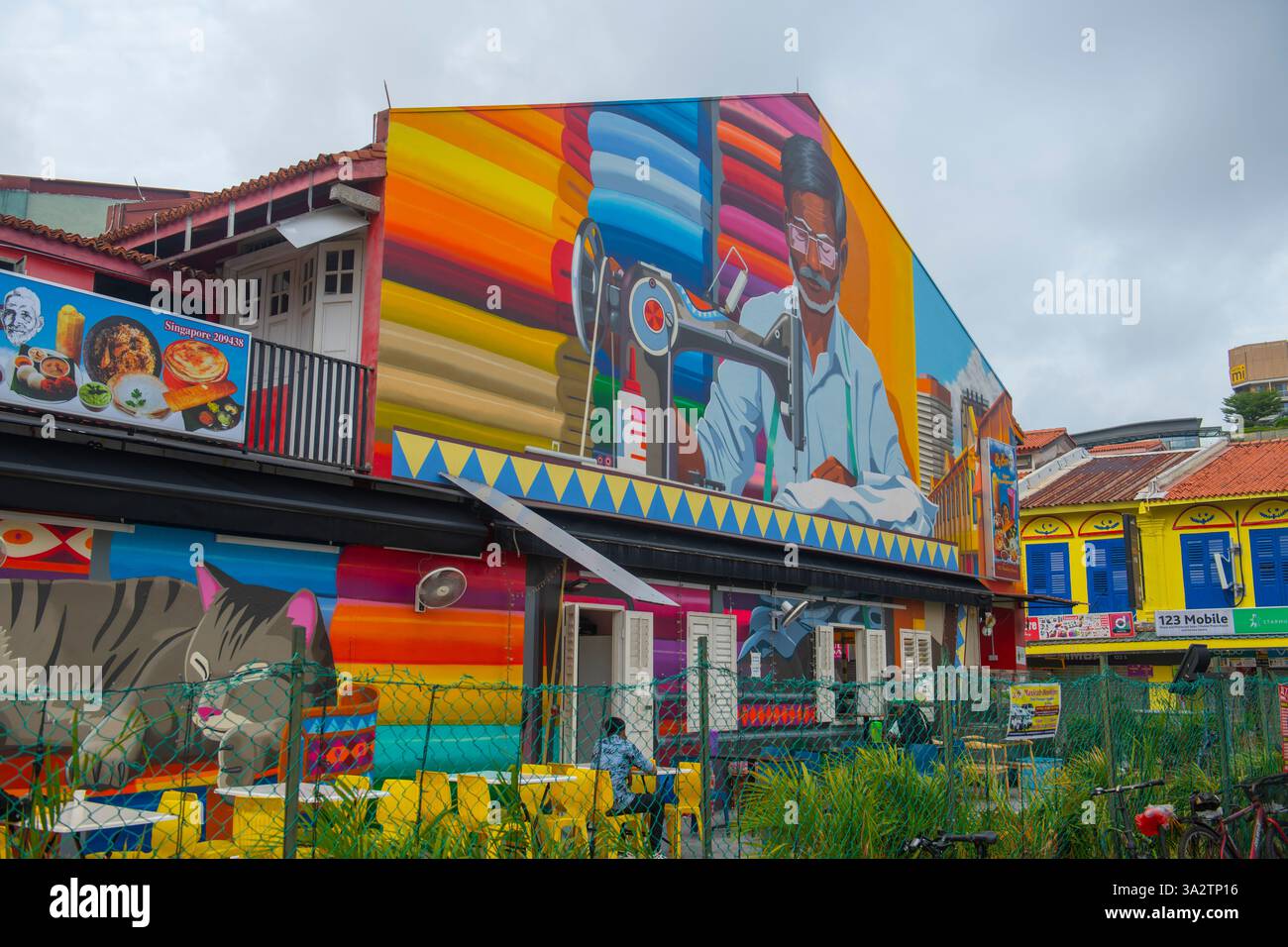 Fresko indischer Wissenschaftler an der Clive Street in der Dunlop Street in Little India, Rochor District in Central Area, Singapur. Stockfoto