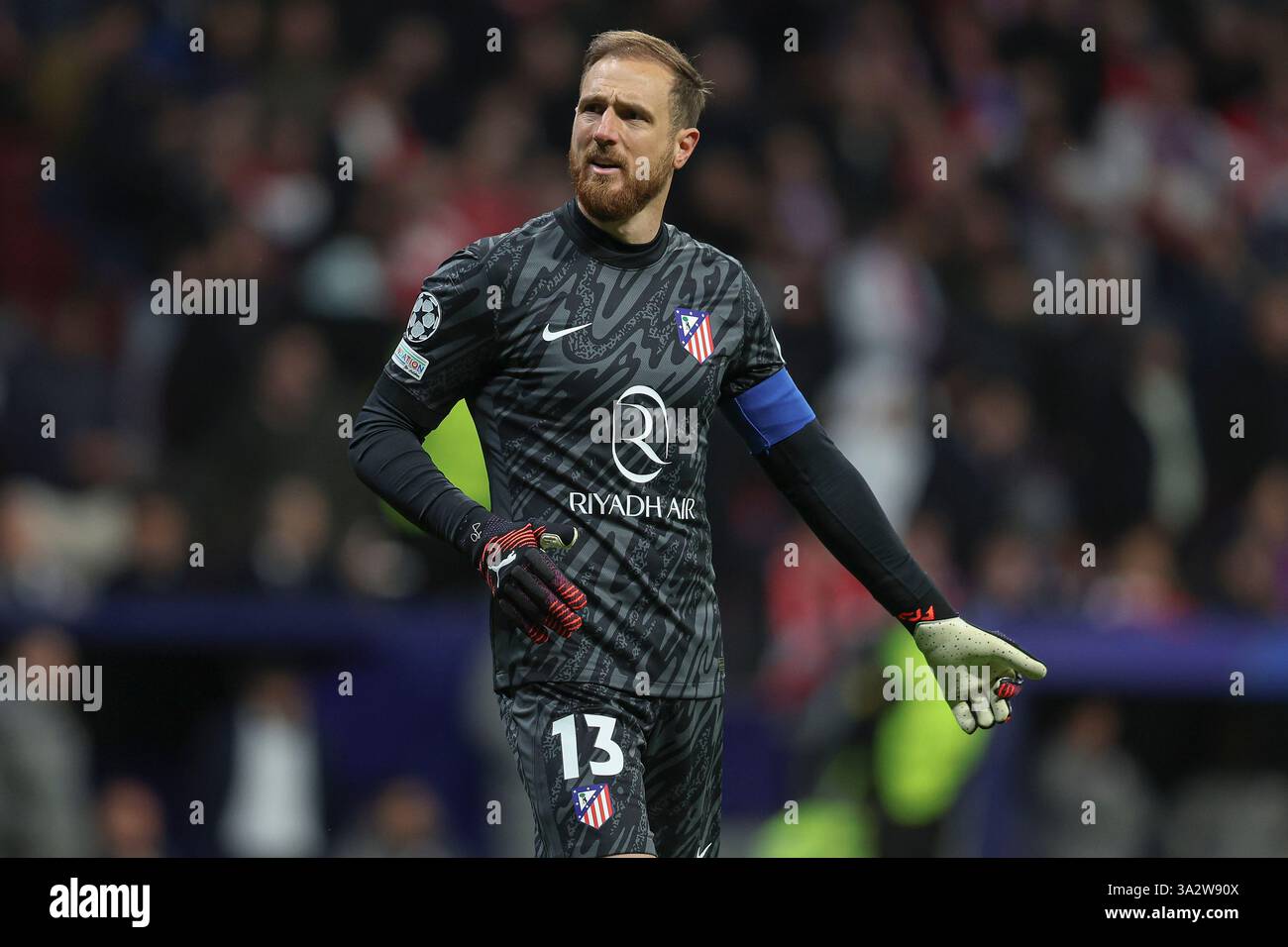 Madrid, Spanien. März 2025. Jan Oblak von Atletico de Madrid spielte während des Achtelfinale der UEFA Champions League im zweiten Leg zwischen Atletico de Madrid und Real Madrid am 12. März 2025 im Riyadh Air Metropolitano Stadium in Madrid Spanien. (Foto: Antonio Pozo/PRESSINPHOTO) Credit: PRESSINPHOTO SPORTS AGENCY/Alamy Live News Stockfoto