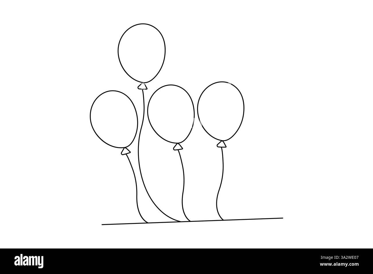 Ballon kontinuierliche einzeilige Kunst und Geburtstagsfeier isolierte Umrissvektor Illustration Stock Vektor