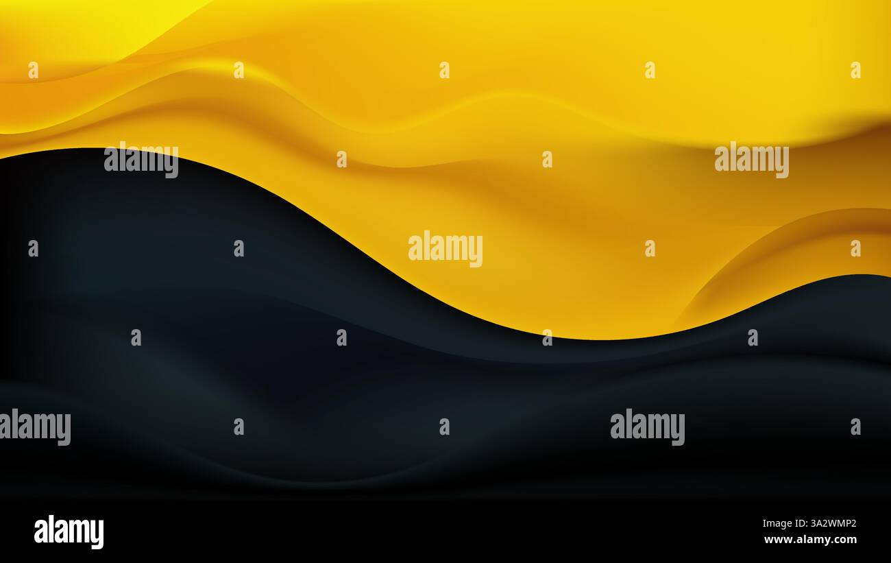 Lebendiger abstrakter Hintergrund mit fließenden dynamischen Wellen in hellem Gelb und tiefem Schwarz, die einen starken Kontrast und ein Gefühl von Bewegung schaffen, perfekt für Stock Vektor