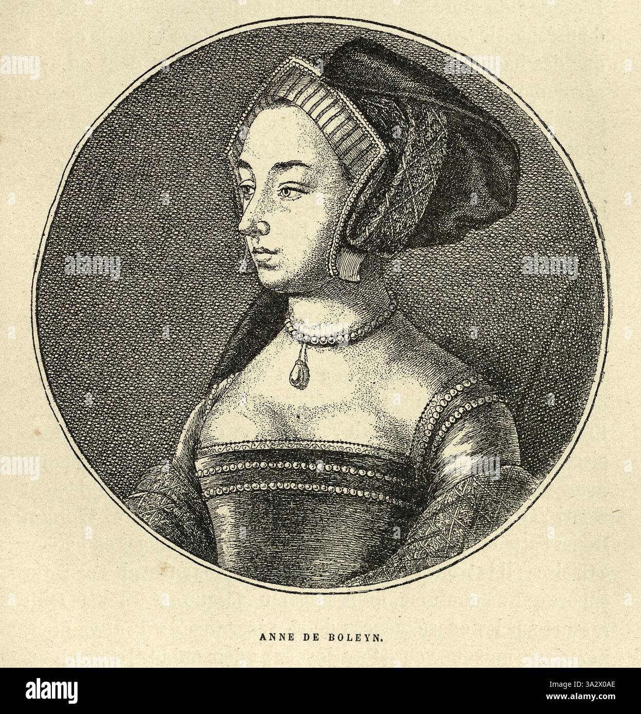 Geschichte der Tudor, Anne Boleyn, die zweite Ehefrau von König Heinrich VIII., 16. Jahrhundert. Die Umstände ihrer Ehe und Hinrichtung, indem sie wegen Verrats enthauptet wurde, machten sie zu einer Schlüsselfigur im politischen und religiösen Umbruch, der den Beginn der englischen Reformation markierte Stockfoto