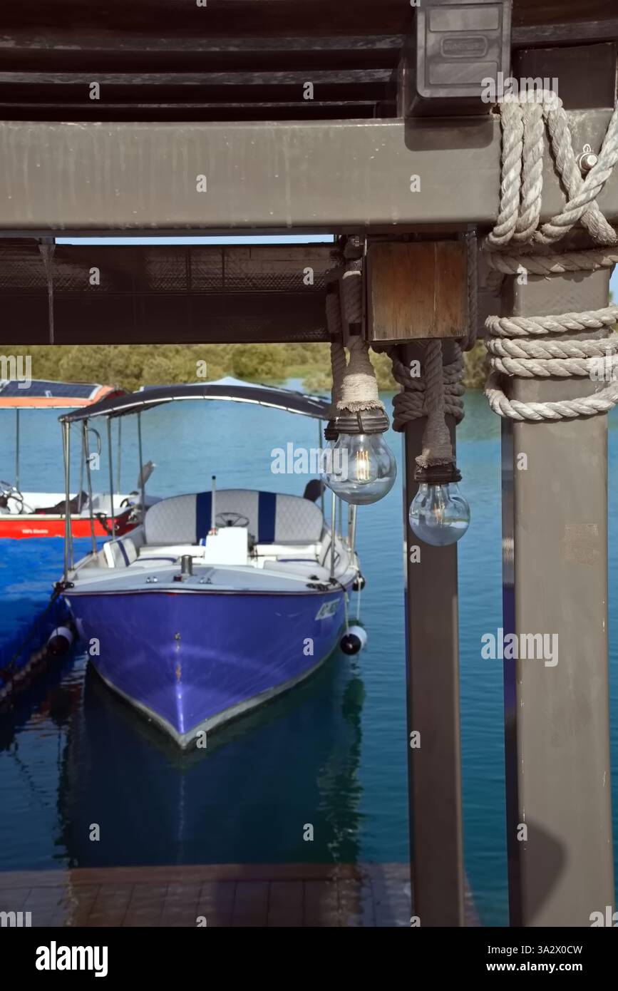 Abu Dhabi, Vereinigte Arabische Emirate – 2. März 2025, der Blick auf die Jubail Mangrove Parks, das erste in sich geschlossene Bildungs-, Natur- und Freizeitziel Stockfoto