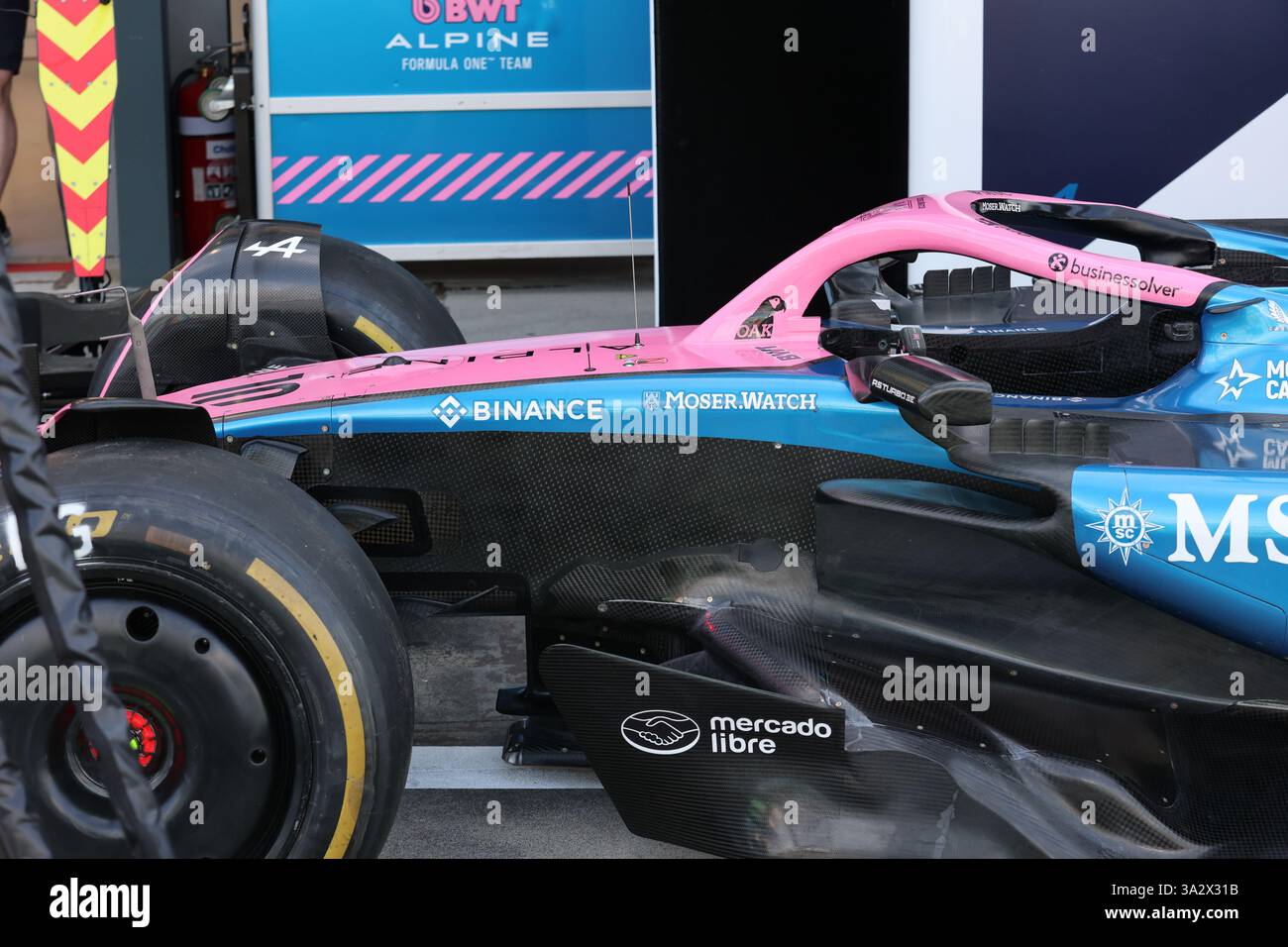 Alpine F1-Team A525, mechanischer Seitenflügel während des Formel 1 Louis Vuitton Australian Grand Prix 2025, 1. Runde der FIA Formel 1-Weltmeisterschaft 2025 vom 14. Bis 16. März 2025 auf dem Albert Park Grand Prix Circuit in Melbourne, Australien Stockfoto