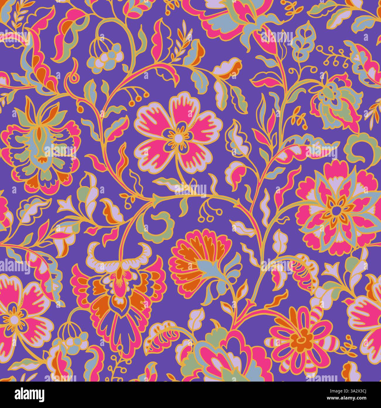 Leuchtendes Nahtloses Vintage-Muster Mit Blumenmuster Stock Vektor