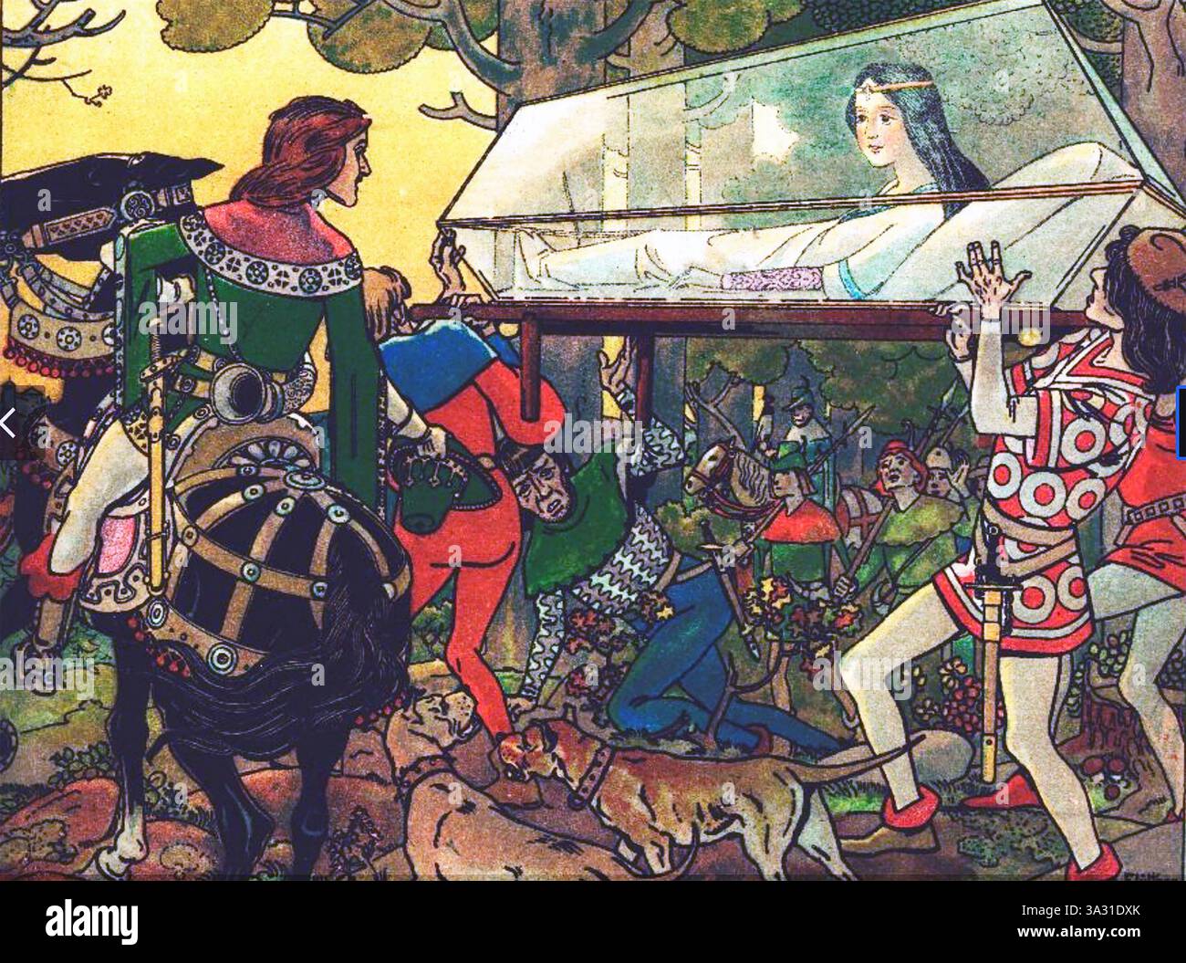 SCHNEEWITTCHEN des deutschen Künstlers Franz Jüttner 1865-1926). Der Prinz weckt Schneewittchen. Stockfoto