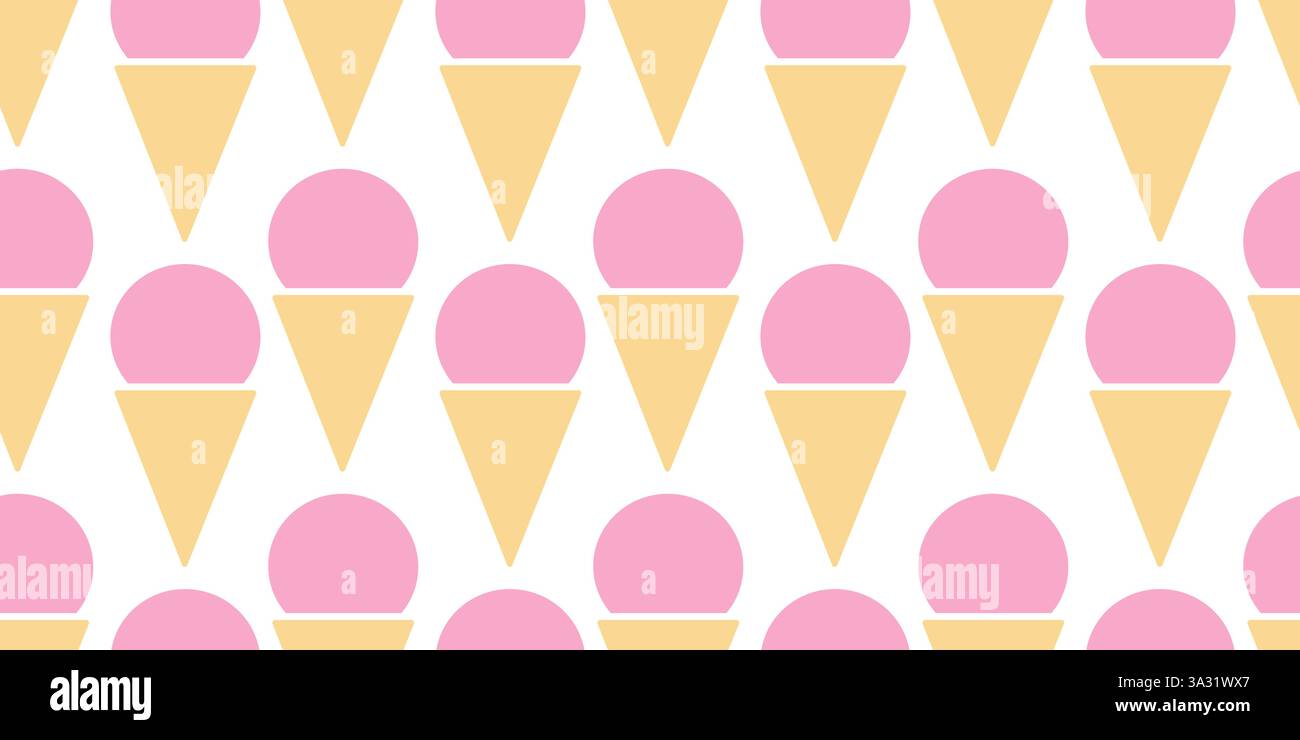 Pinkfarbene Eiskugel im nahtlosen Muster der Waffelkegel. Summertime abstrakte Hintergrundtextur Konzept. Isolierte Vektor-Illustration Hintergrundbild Wrapping Hintergrund Thematische Karten oder Web-Promo-Banner, Tag Stock Vektor