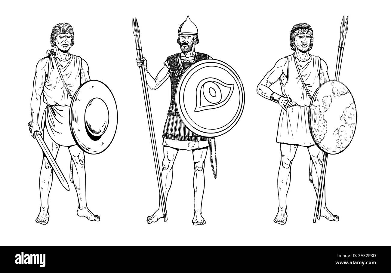 Alte nubische Krieger. Punische Kriege zwischen Karthago und Rom. Historische Zeichnung. Stockfoto