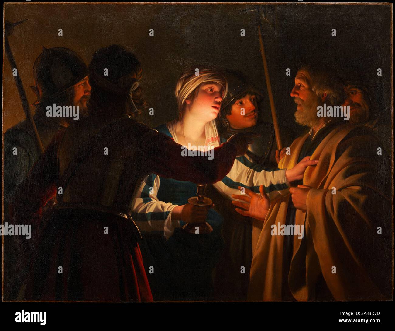 Die Leugnung des heiligen Peter. Gerrit van Honthorst. 1623. Stockfoto