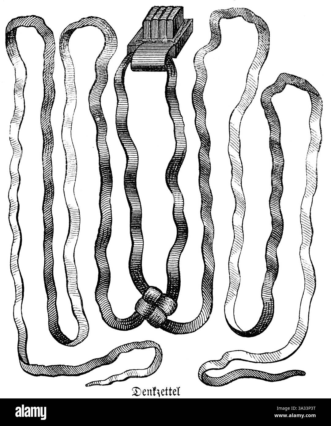 Das Memorandum, die Phylakterie, ist ein Pergamentstreifen, auf dem Bibelverse geschrieben sind, ein Sophrim, ein Schreiber, wird zum Schreiben verwendet, dieses Memorandum ist wo Stockfoto