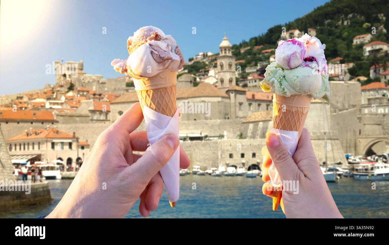 Gemeinsam Eis essen in Dubrovnik Kroatien Stockfoto