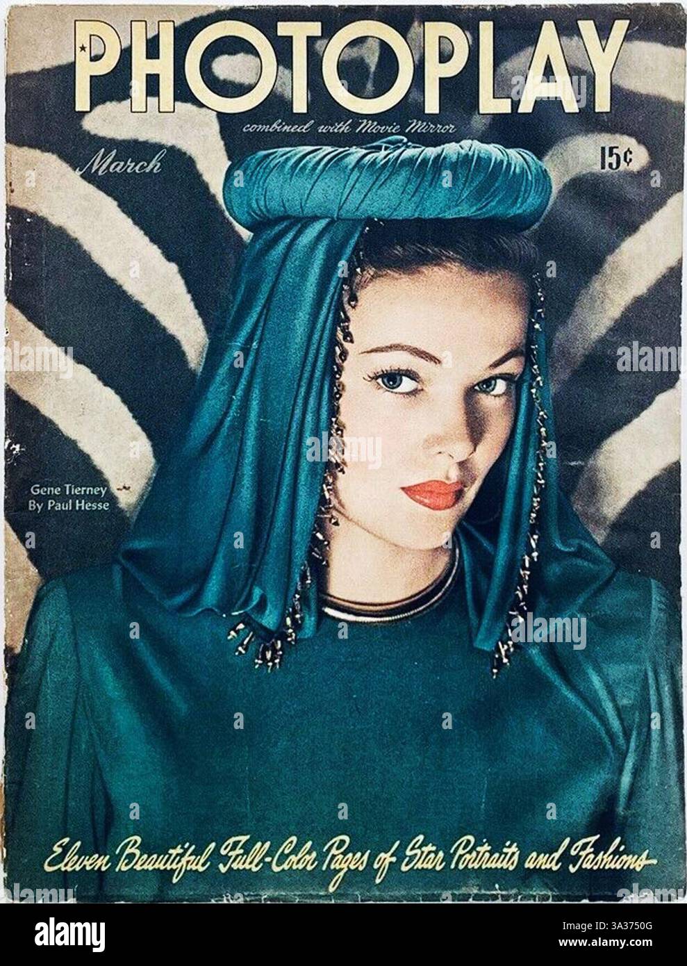 März 1946 Titelbild des Photoplay Magazins. Gene Tierney vom Fotografen Paul Hesse Stockfoto