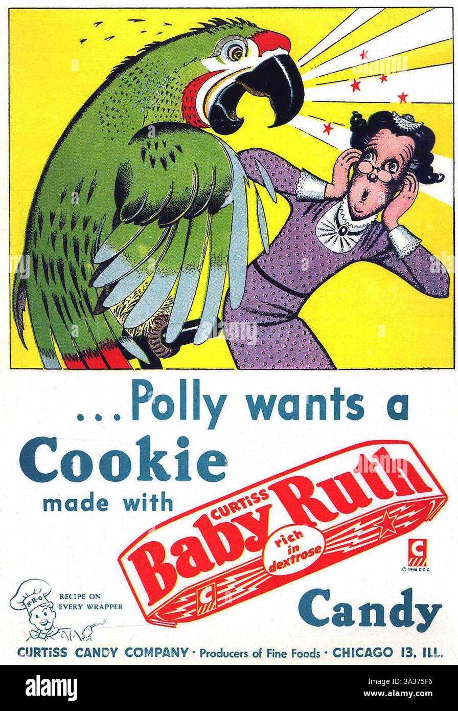 1946 Curtiss Baby Ruth Süßwarenanzeige - ' Polly will einen Cookie ' Stockfoto