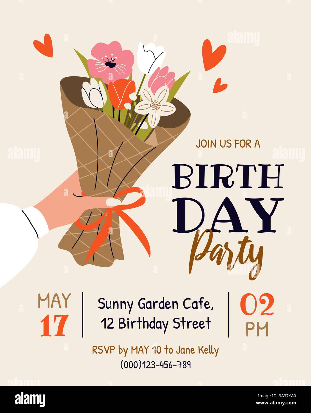 Einladung zur Geburtstagsfeier. Vertikale Vorlage. Stock Vektor