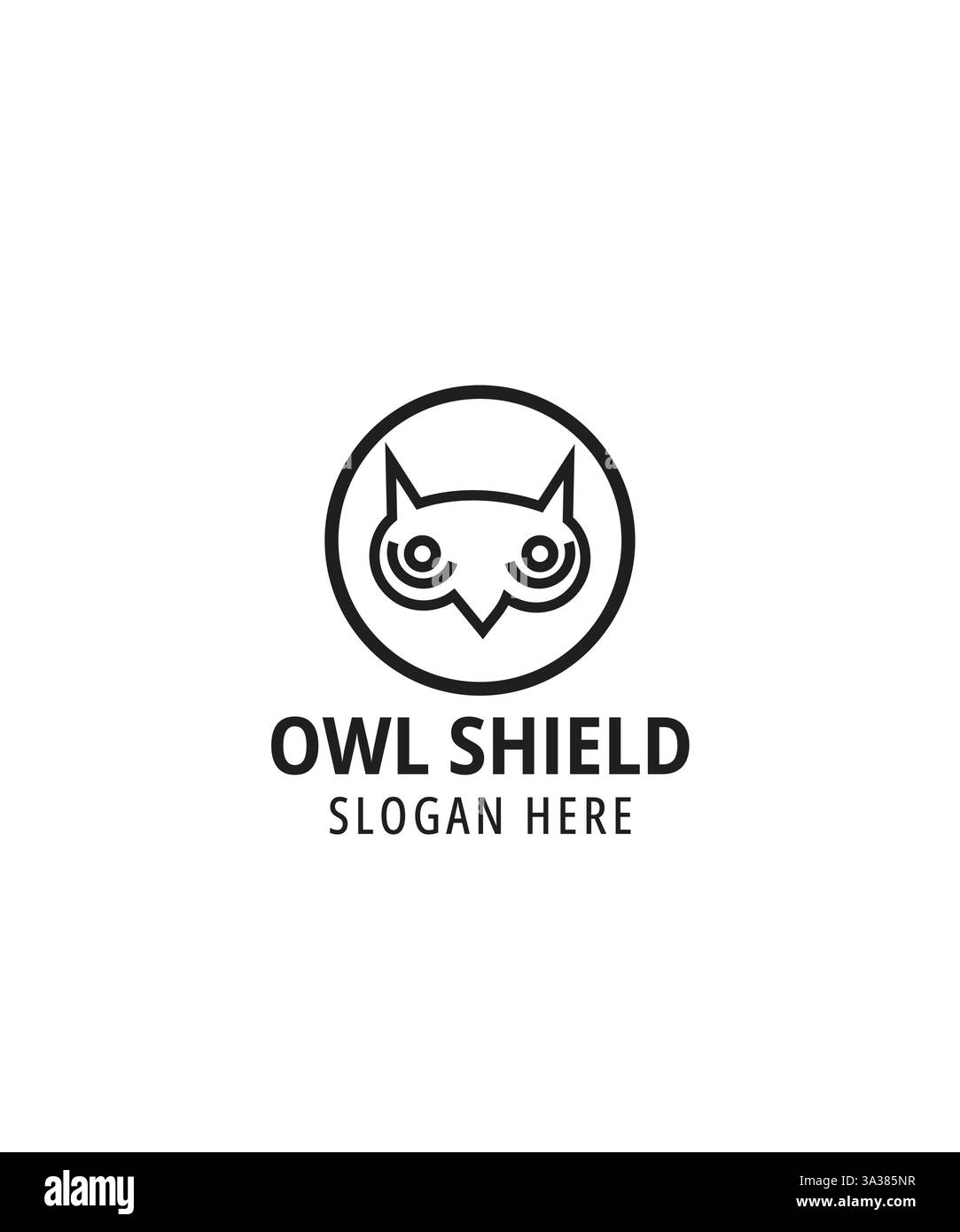Emblem Owl Logo, elegantes schwarzes Eulen-Logo Kunstvektor,. Creative Owl Logo Design Stock Vektor