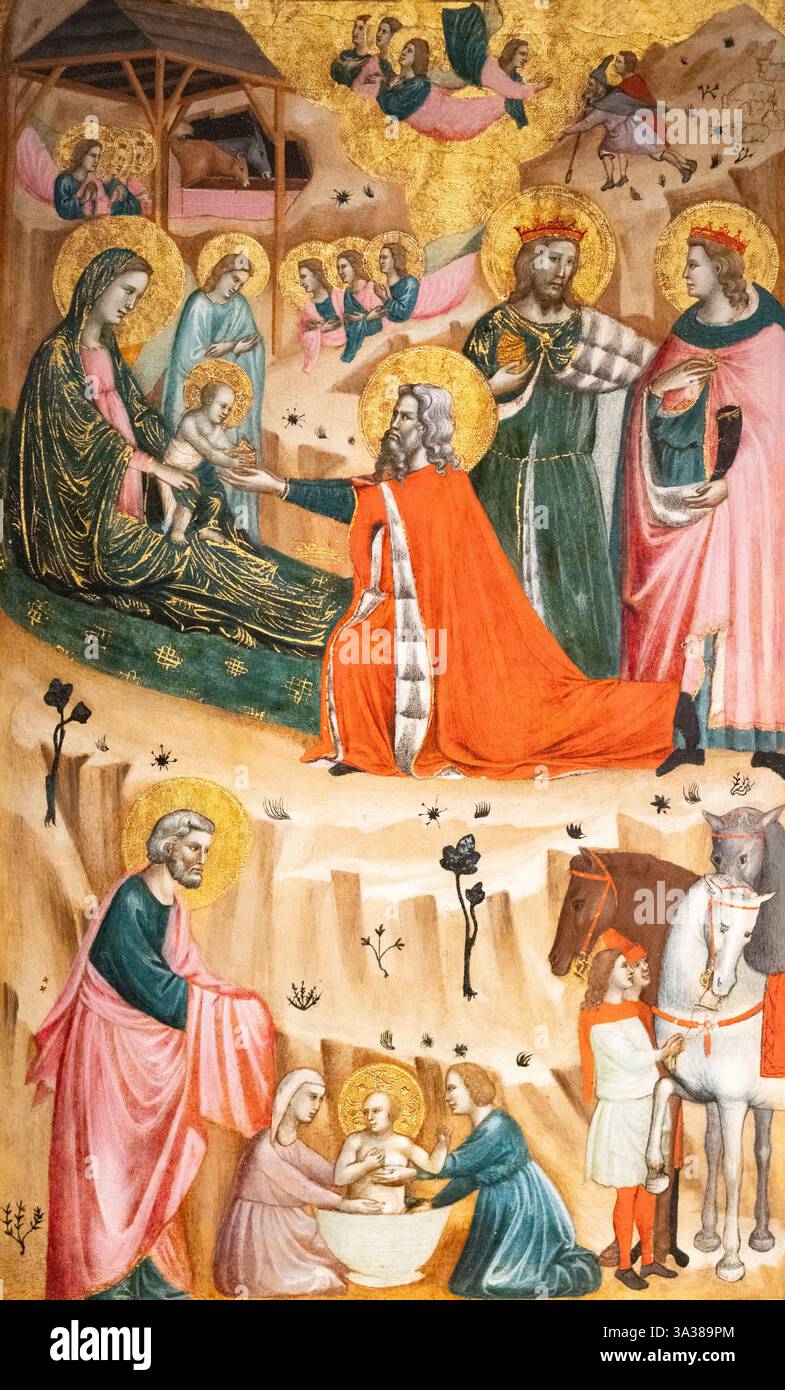Giovanni Baronzio Gemälde, „die Anbetung der Könige“, 1326-50; Szenen aus der Geburt Jesu; italienische Renaissance des 14. Jahrhunderts; Eiertempera auf Holz Stockfoto