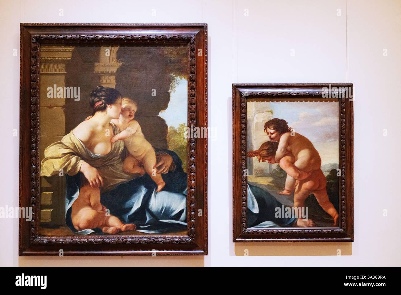 Jacques Blanchard Gemälde 'Allegory of Charity' 1637; ursprünglich ein Gemälde, dann geteilt. Französische Künstler und Gemälde aus dem 17. Jahrhundert Stockfoto