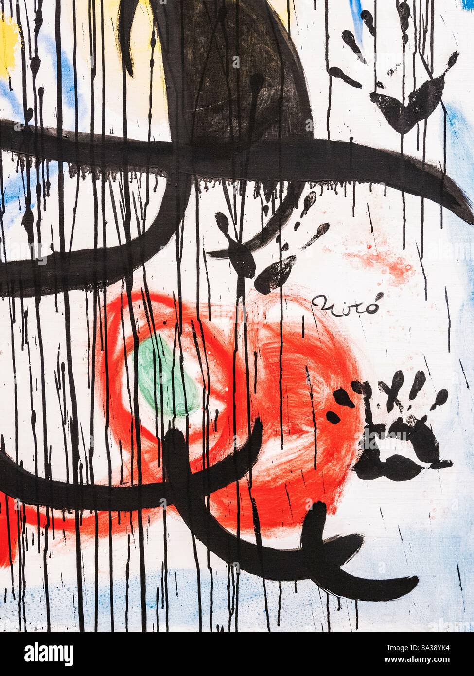 Teil eines größeren Gemäldes mit dem Titel 'Mai 1968' von Joan Miró im Fundació Joan Miró in Barcelona, Spanien. Stockfoto