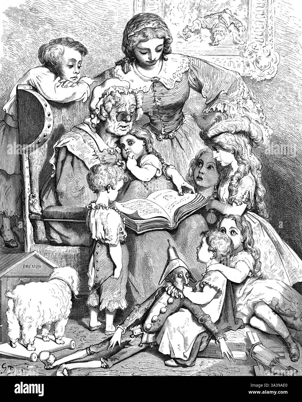 MUTTER GANS liest 1886 eine Geschichte von Gustave Doré Stockfoto