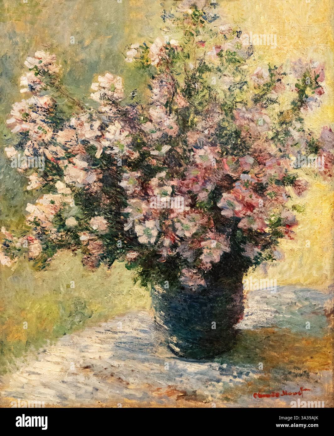 Claude Monet Malerei - Monet Vase der Blumen, begann 1881. Monet - Stillleben. französische impressionistische Stilllebensmalerei aus dem 19. Jahrhundert. Stockfoto
