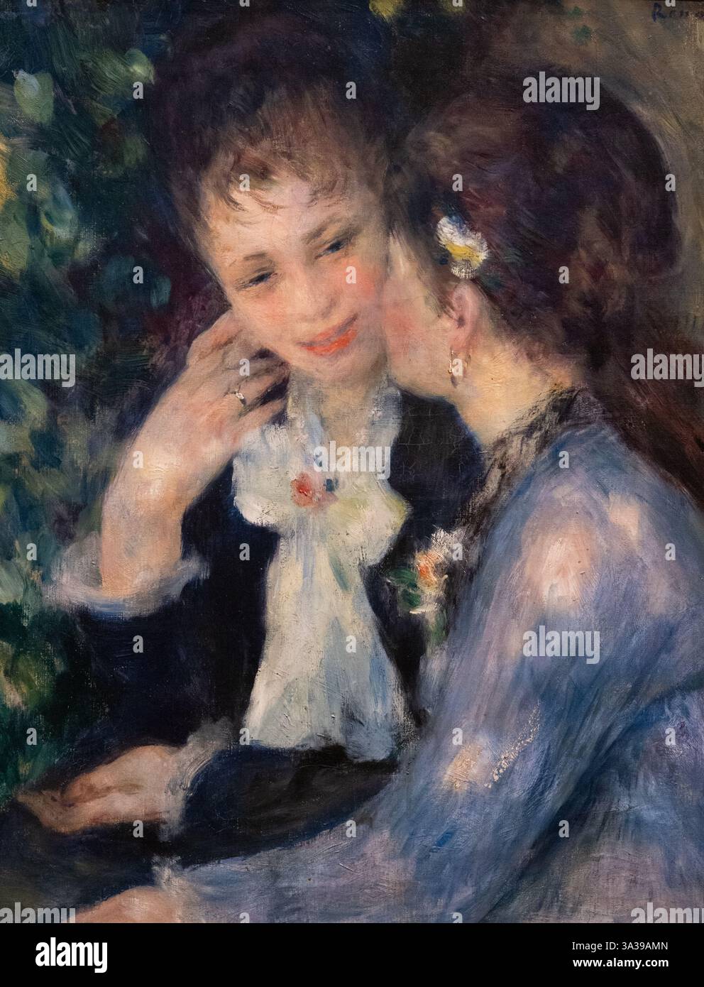 Pierre Auguste Renoir Gemälde; Renoir, vertrauenswürdig 1876–78; französischer impressionistischer Maler, Frauenporträt aus dem 19. Jahrhundert. Zwei Frauen im Gespräch. Stockfoto