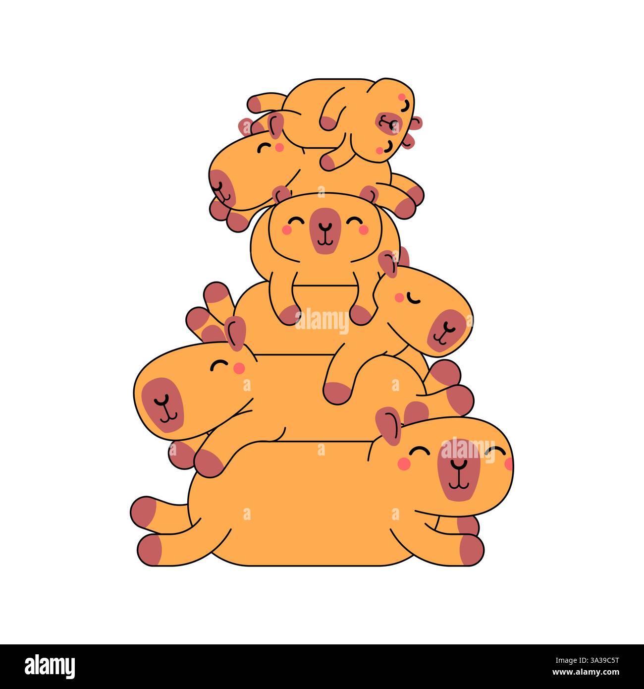 Viele Capybaras. Pyramide der Capybaras. Viele süße Tiere. Stock Vektor