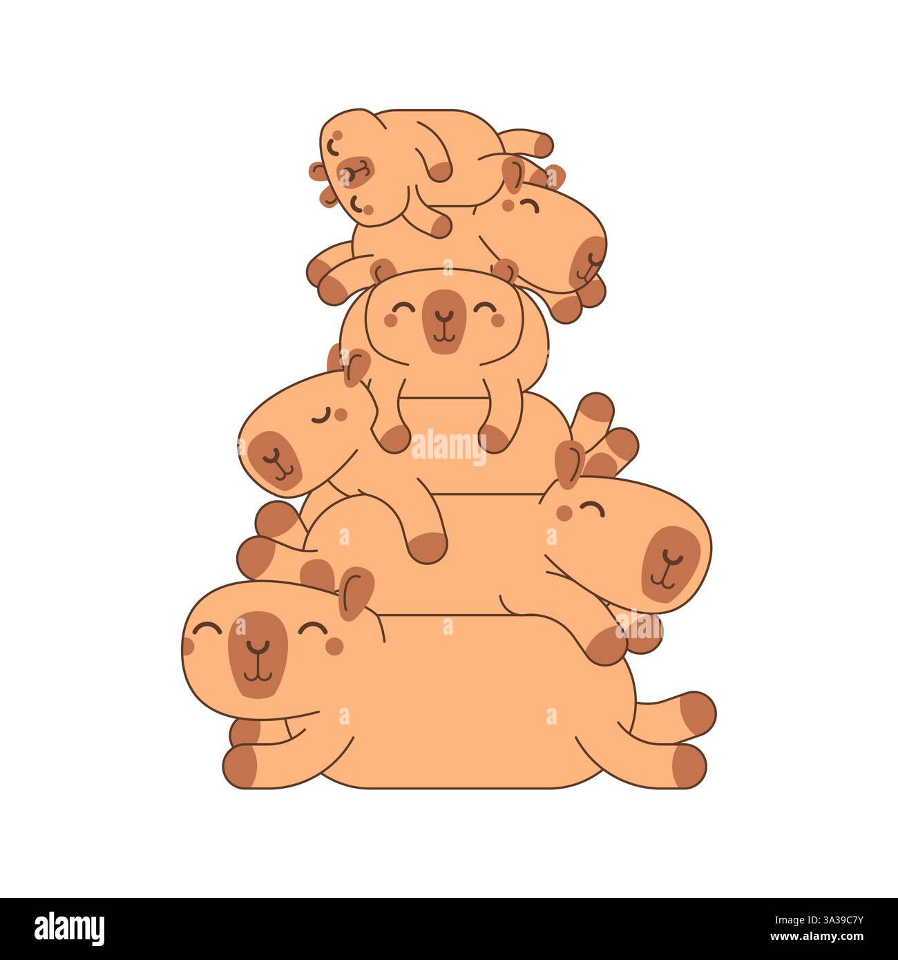 Viele Capybaras. Pyramide der Capybaras. Viele süße Tiere. Stock Vektor