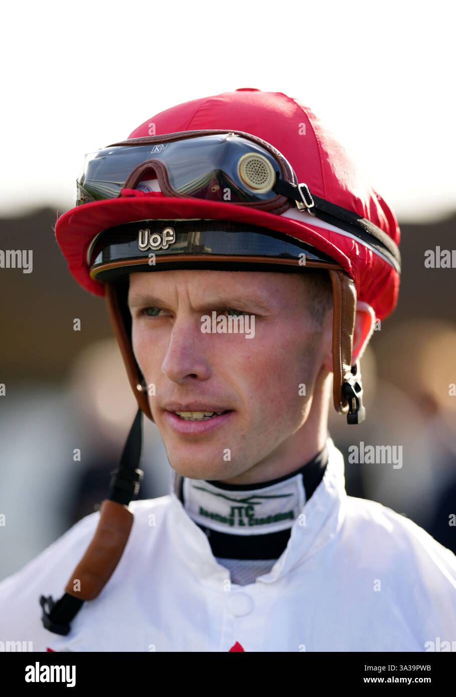 Luke Catton vor dem Get Raceday Ready Handicap auf der Brighton Racecourse. Bilddatum: Donnerstag, 17. Oktober 2024. Stockfoto
