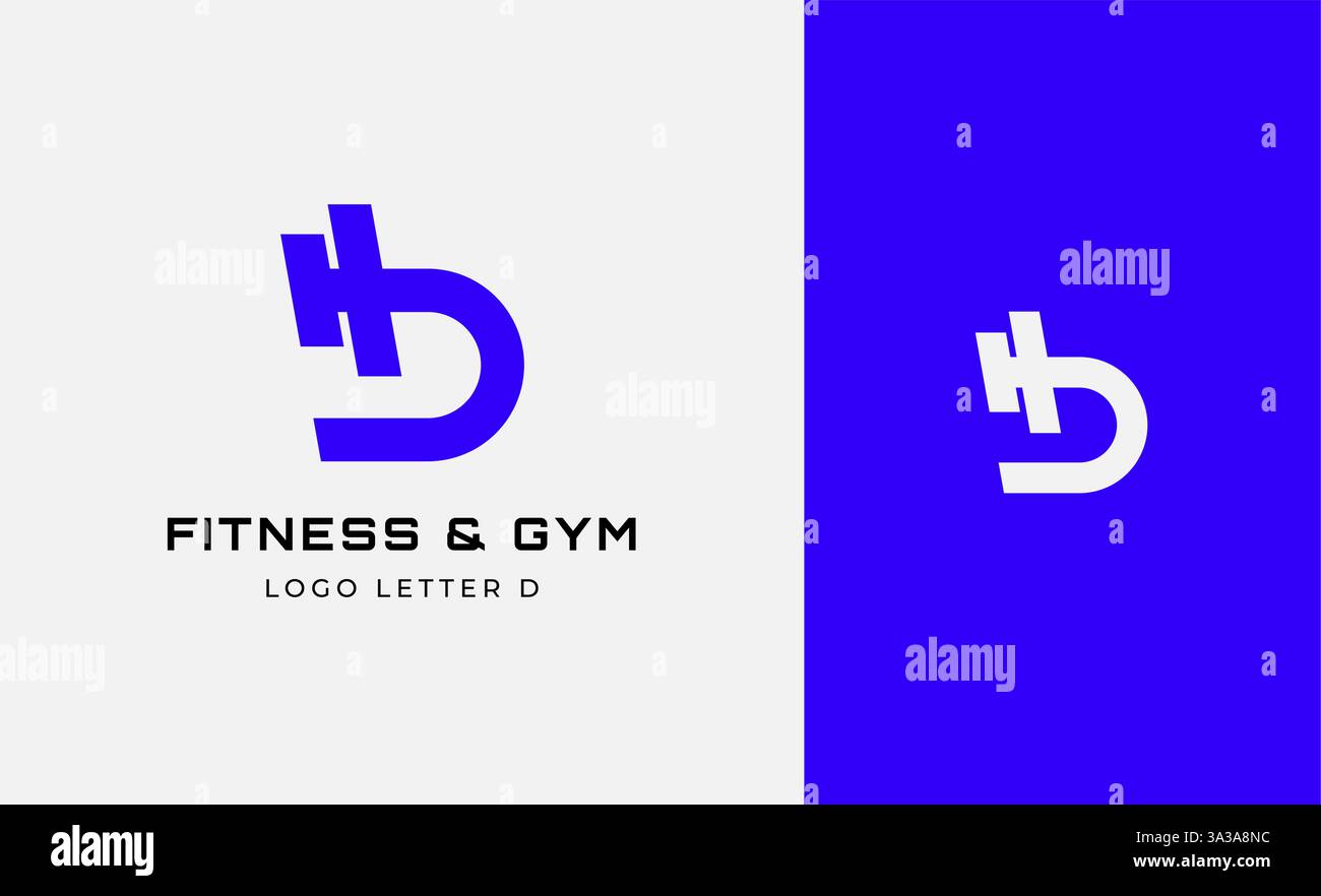 Logo Fitness Letter D mit Fitnessausstattung Konzept. Dumbble, Bumble, Kettlebell-Konzept. Fitness, Gesundheit, Bodybuilder Logo Design Vorlage. Stock Vektor