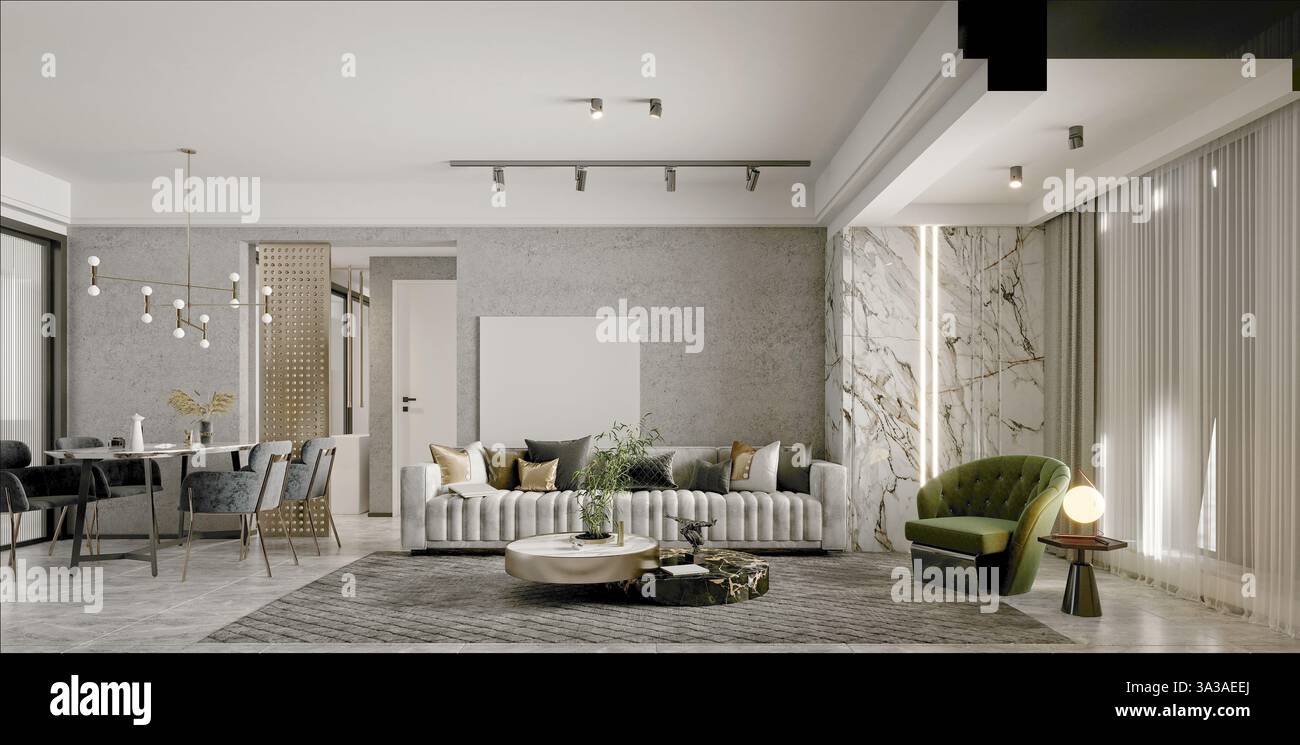3D-Render modernes Wohnzimmer Stockfoto