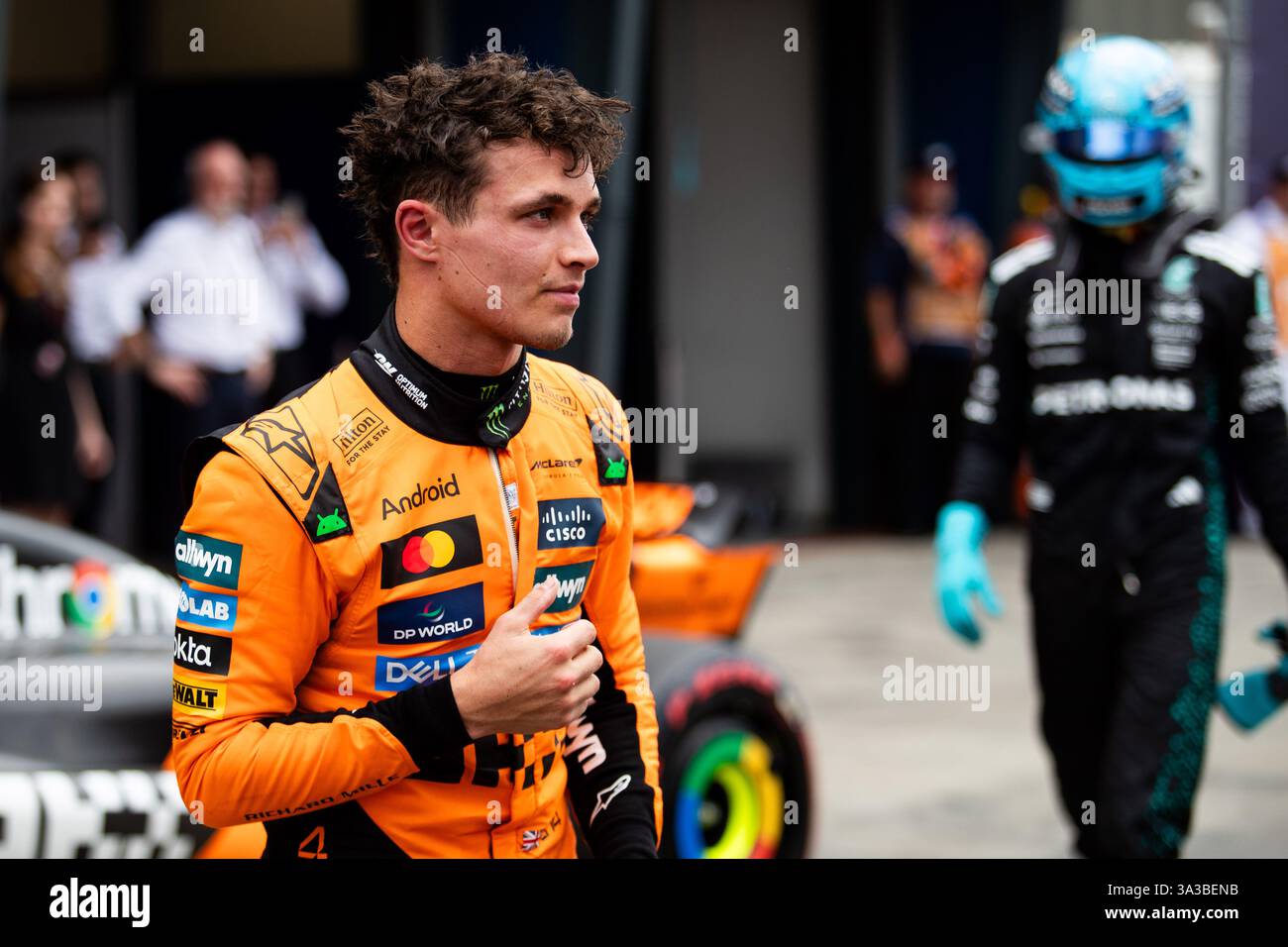 NORRIS Lando (gbr), McLaren F1 Team MCL39, Porträt während des Formel 1 Louis Vuitton Australian Grand Prix 2025, 1. Runde der FIA Formel 1 Weltmeisterschaft 2025 vom 14. Bis 16. März 2025 auf dem Albert Park Grand Prix Circuit in Melbourne, Australien Stockfoto