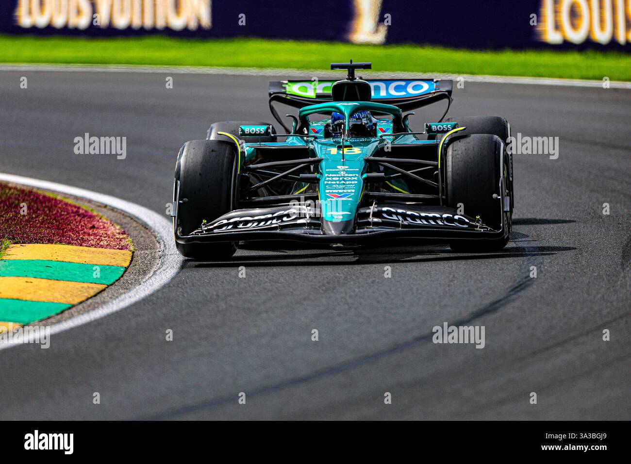 Malbourne, Australien. Februar 2025. Lance Walk (CAN) - Aston Martin Aramco F1 Team - Aston Martin AMR25 - Mercedes während der Qualifikationsrunde des Grand Prix 2025 von Louis Vuitton in Australien; Albert Park, Melbourne, Australien, 14. Bis 16. März 2025 Credit: Alessio de Marco/Alamy Live News Stockfoto