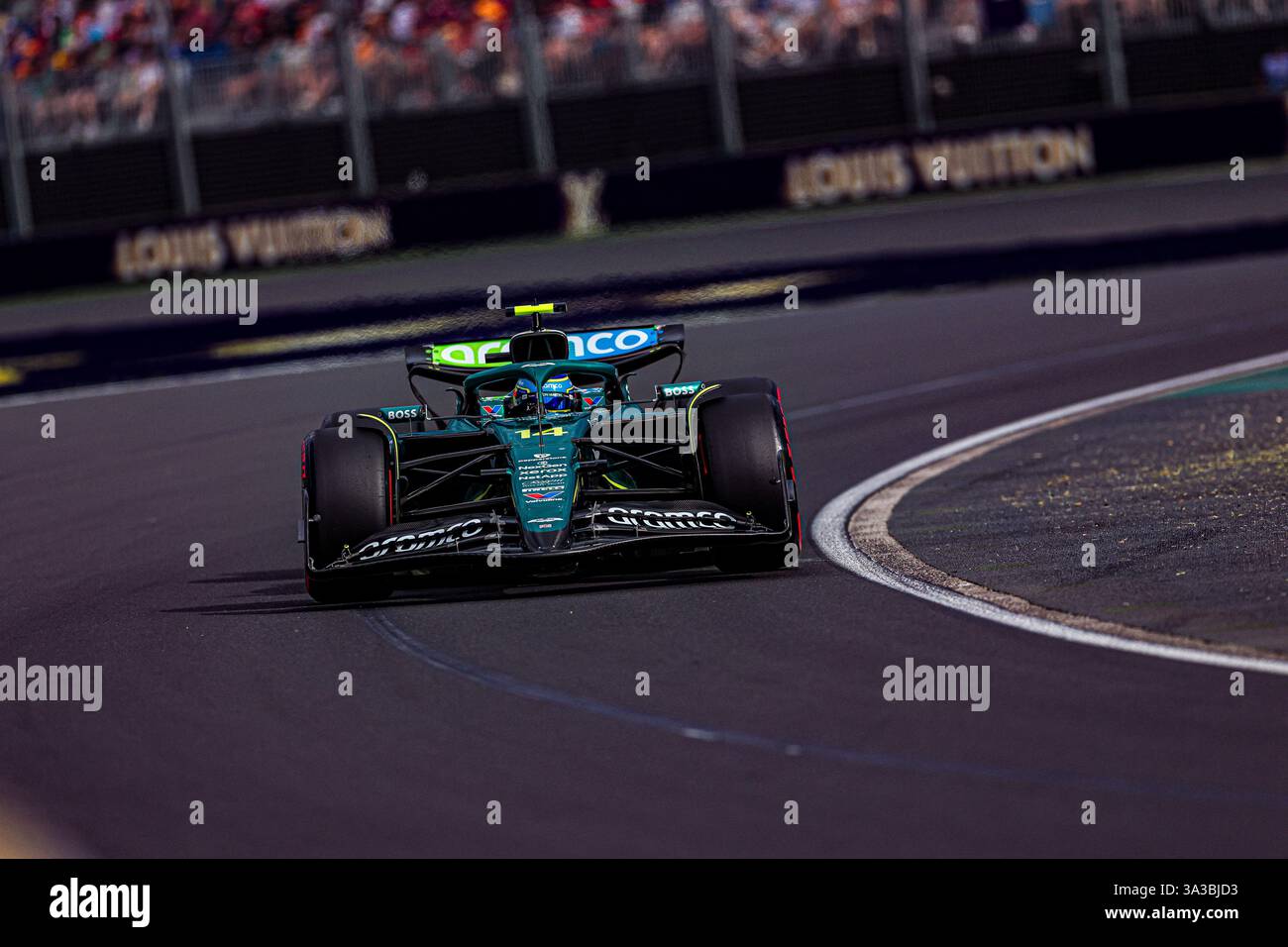 Malbourne, Australien. Februar 2025. 19/2025 - Fernando Alonso (ESP) - Aston Martin Aramco F1 Team - Aston Martin AMR25 - Mercedes während der Qualifikationsrunde des Grand Prix 2025 von Louis Vuitton in Australien; Albert Park, Melbourne, Australien, 14. Bis 16. März 2025 (Foto: Alessio de Marco/SIPA USA) Credit: SIPA USA/Alamy Live News Stockfoto