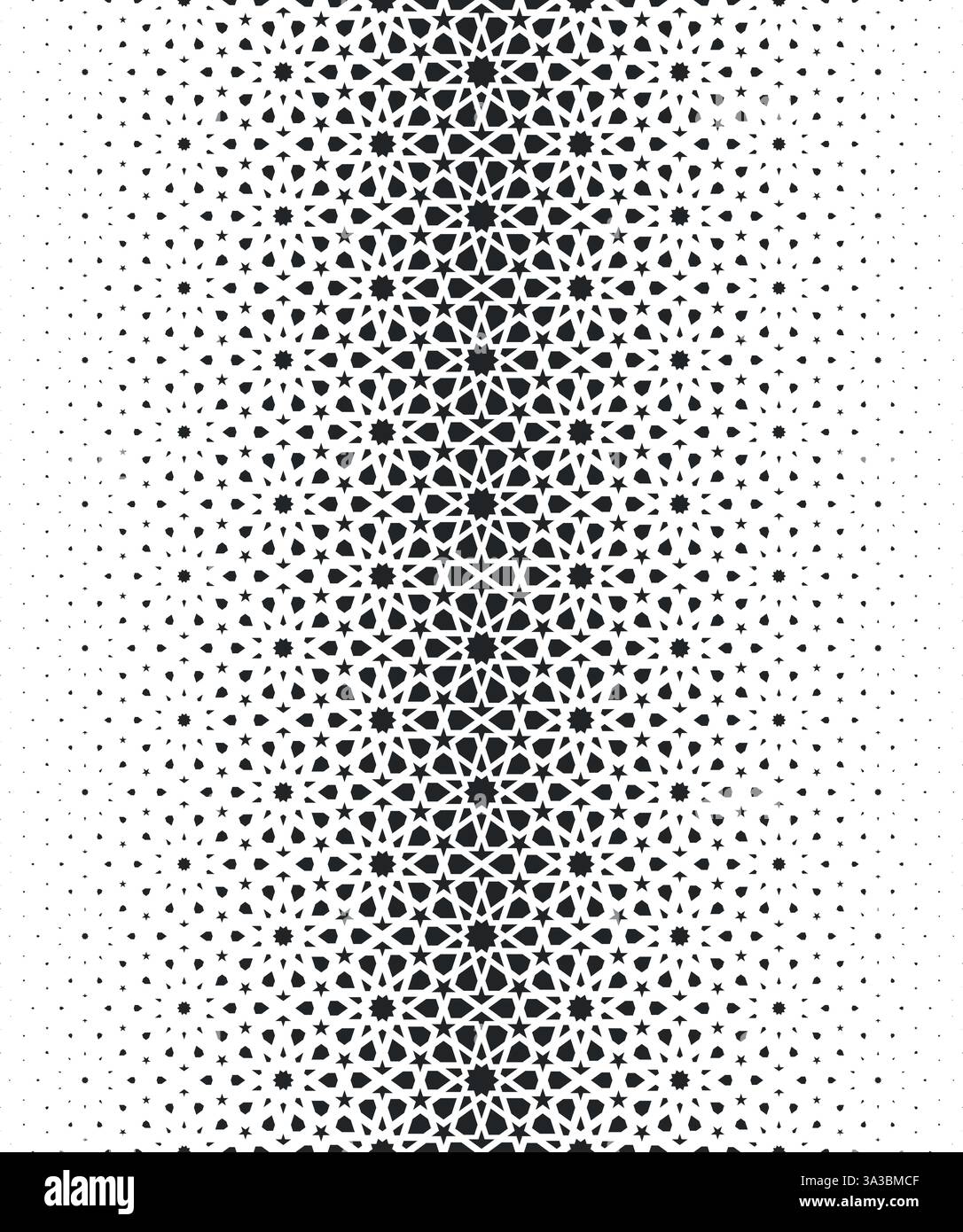 Geometrisches Muster von schwarzen Figuren auf weißem Hintergrund.arabisches Ornament.Option mit einem DURCHSCHNITTLICHEN Ausblenden.SKALENMETHODE Stock Vektor