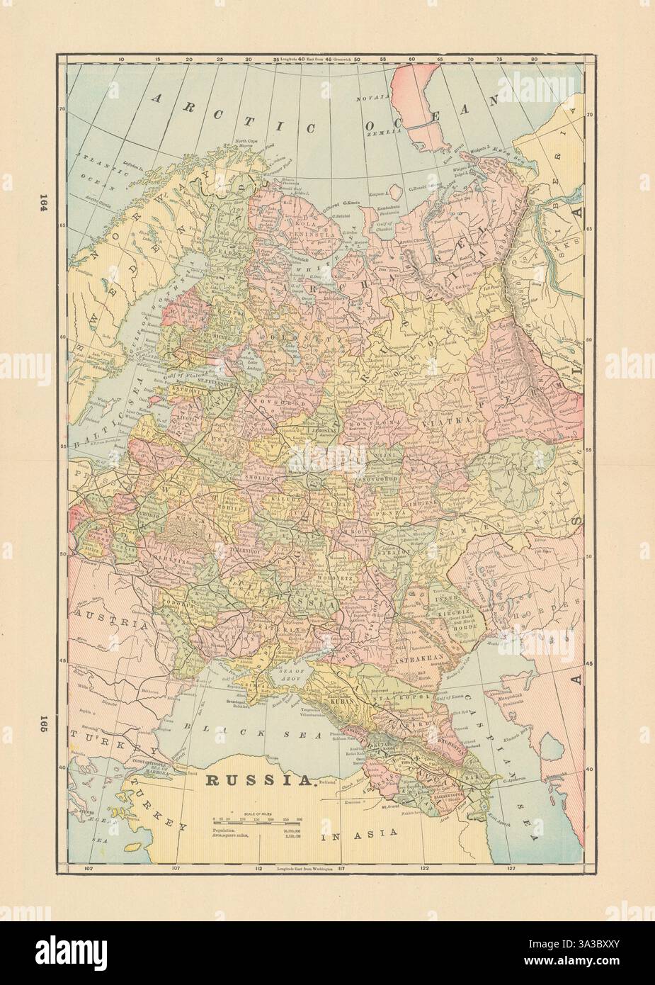 Russland in Europa. Finnland Polen Kaukasus Ukraine Weißrussland. CRAM 1894 alte Karte Stockfoto