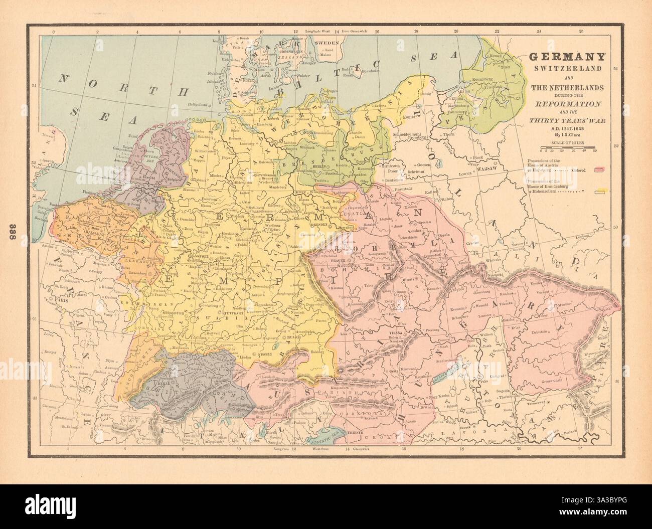 Deutschland, Schweiz Und Niederlande. Reformation 30 Years war 1517-1648 1894 Karte Stockfoto