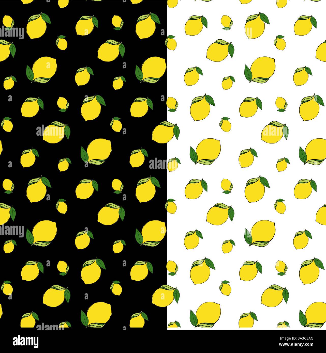 Zitronen mit nahtlosem Muster. Vektorgrafik-Linie Tinte gelbe Illustration auf transparentem Hintergrund. Ideal für Menü, Paket, Kosmetik, Textil Stock Vektor