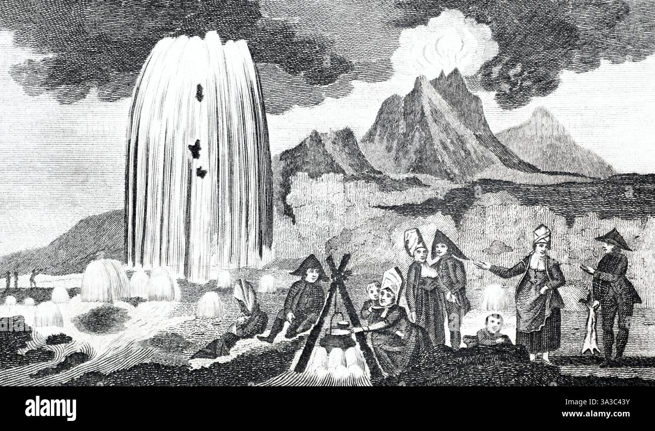 Die Quellen von Giesar, Mount Hecla, Island, um 1809. Stockfoto