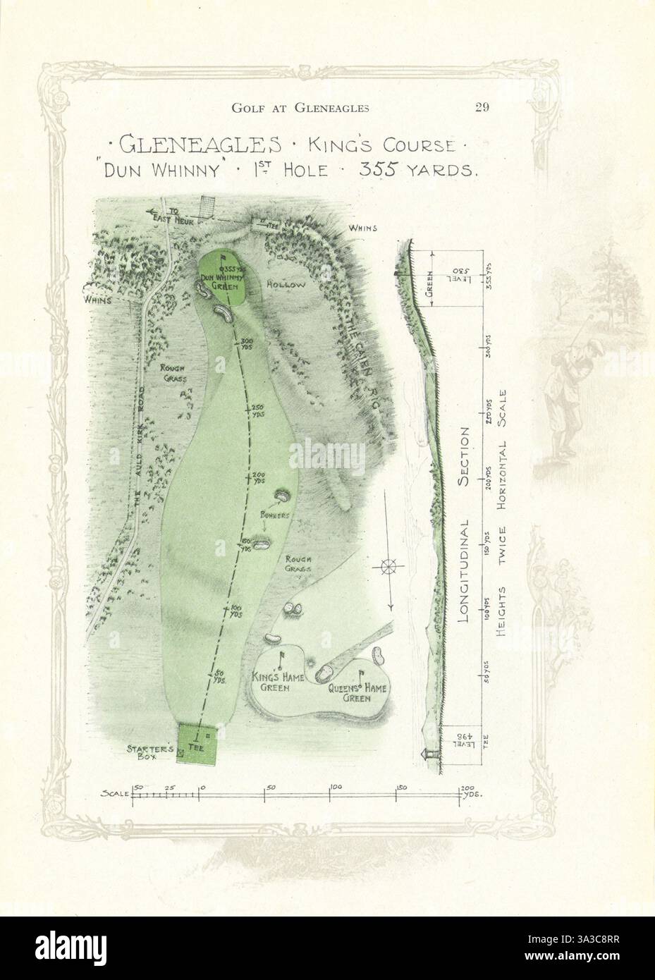 Gleneagles King's Course - Plan der alten Karte des 1. Lochs 'Dun Whinny' von 1921 Stockfoto Gleneagles King's Course - Plan der alten Karte des 1. Lochs 'Dun Whinny' von 1921 Stockfoto