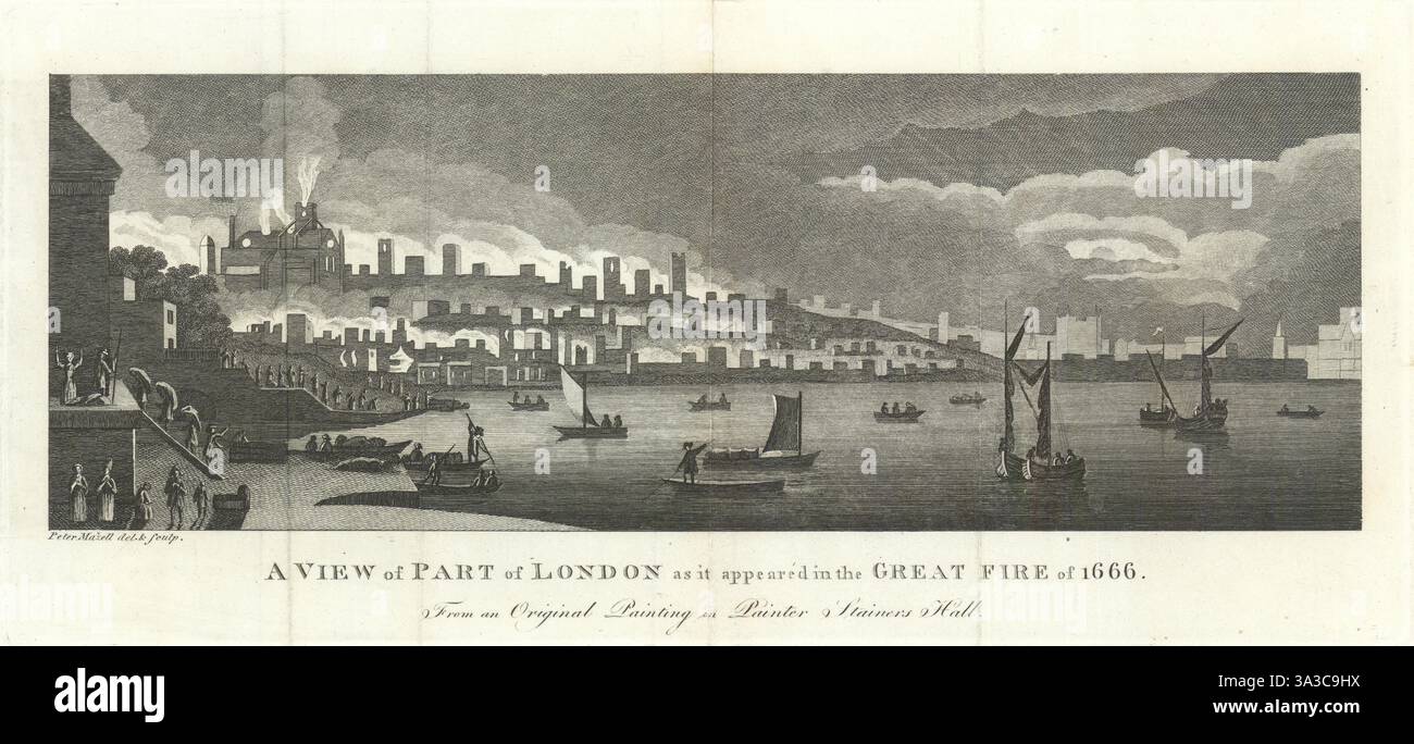 A View of Part of London, so wie es in The Great Fire of 1666 1793 erschienen ist Stockfoto