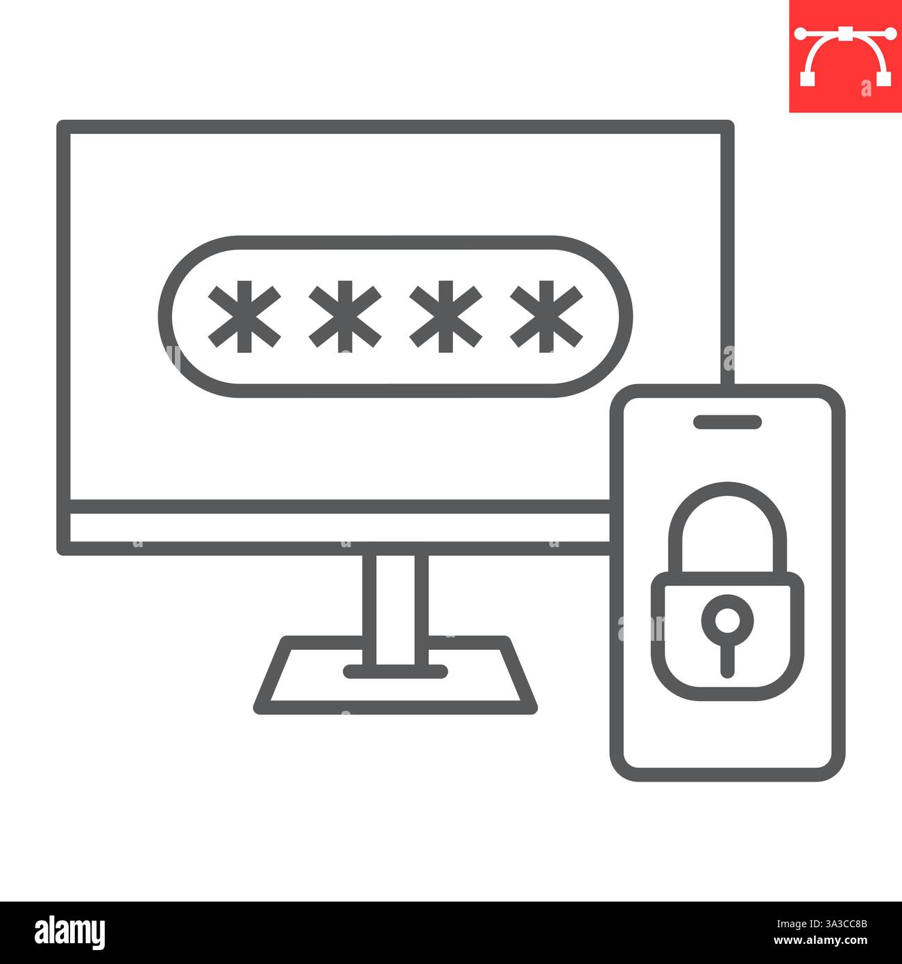 Zweistufiges Authentifizierungszeilensymbol, Sicherheit und Schutz, 2FA zwei-Faktor-Authentifizierungsvektorsymbol, Vektorgrafiken, bearbeitbares Konturzeichen, Stock Vektor