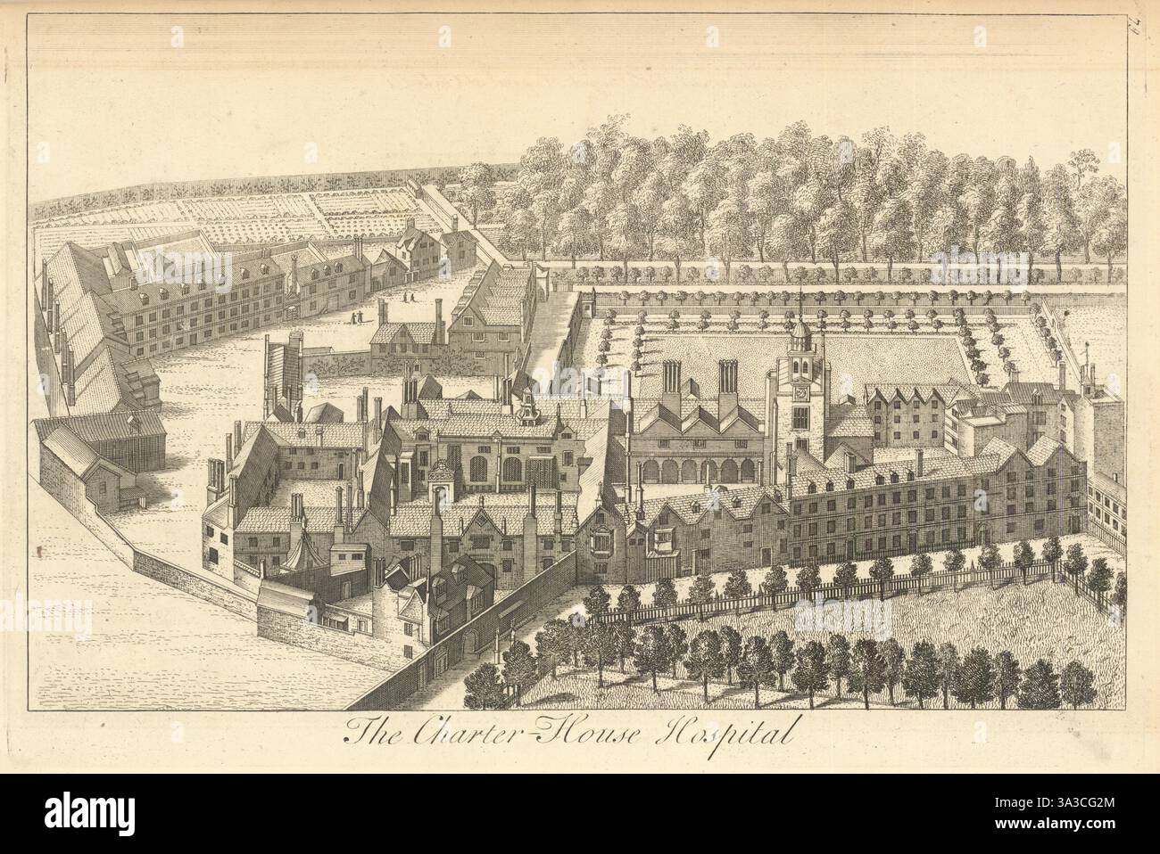 Das Charter-House Hospital von William Henry Toms 1760 alte antike Drucke Stockfoto