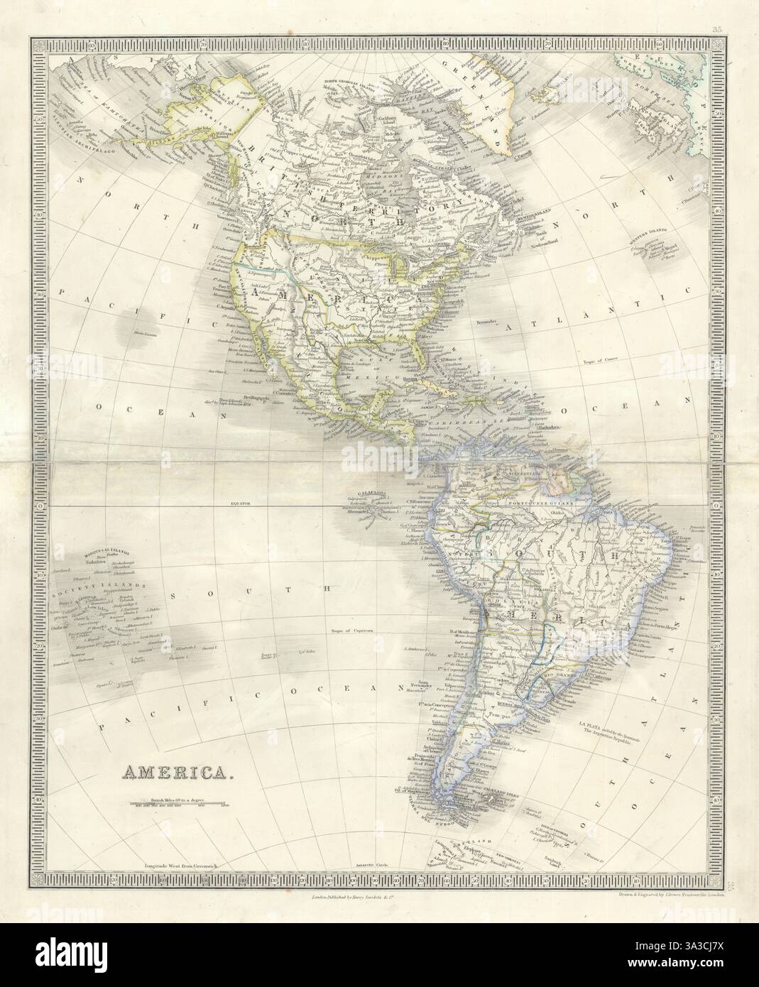 Nord- und Südamerika mit der Republik Texas von Henry Teesdale C1845 Karte Stockfoto
