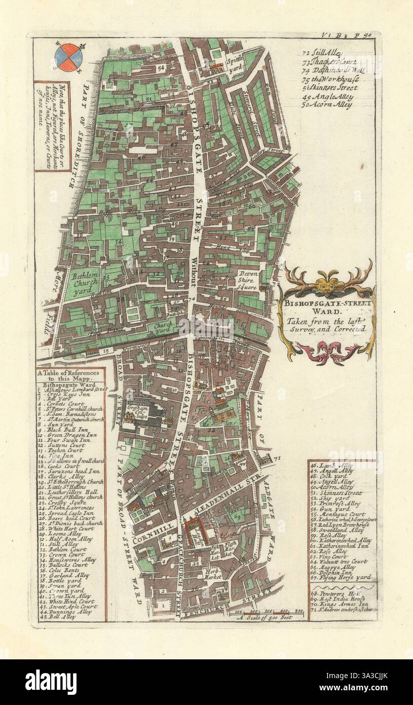 „Bishopsgate Street Ward“. Spitalfelder. City of London. STAU/STRYPE 1720-Karte Stockfoto