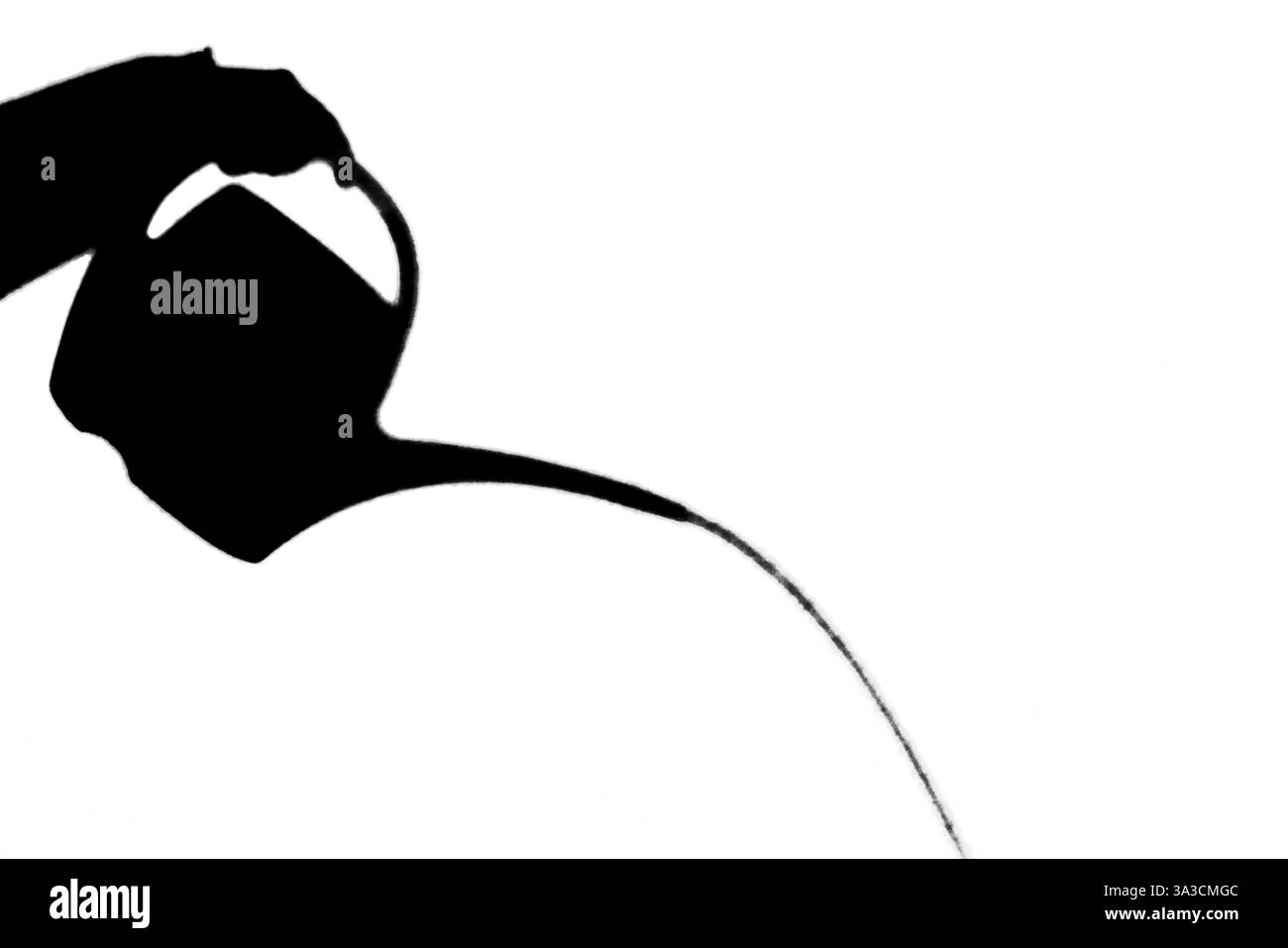 Wasser läuft aus einer Gießkanne in minimalistischer Darstellung, Silhouette, Silhouette, monochrom Stockfoto