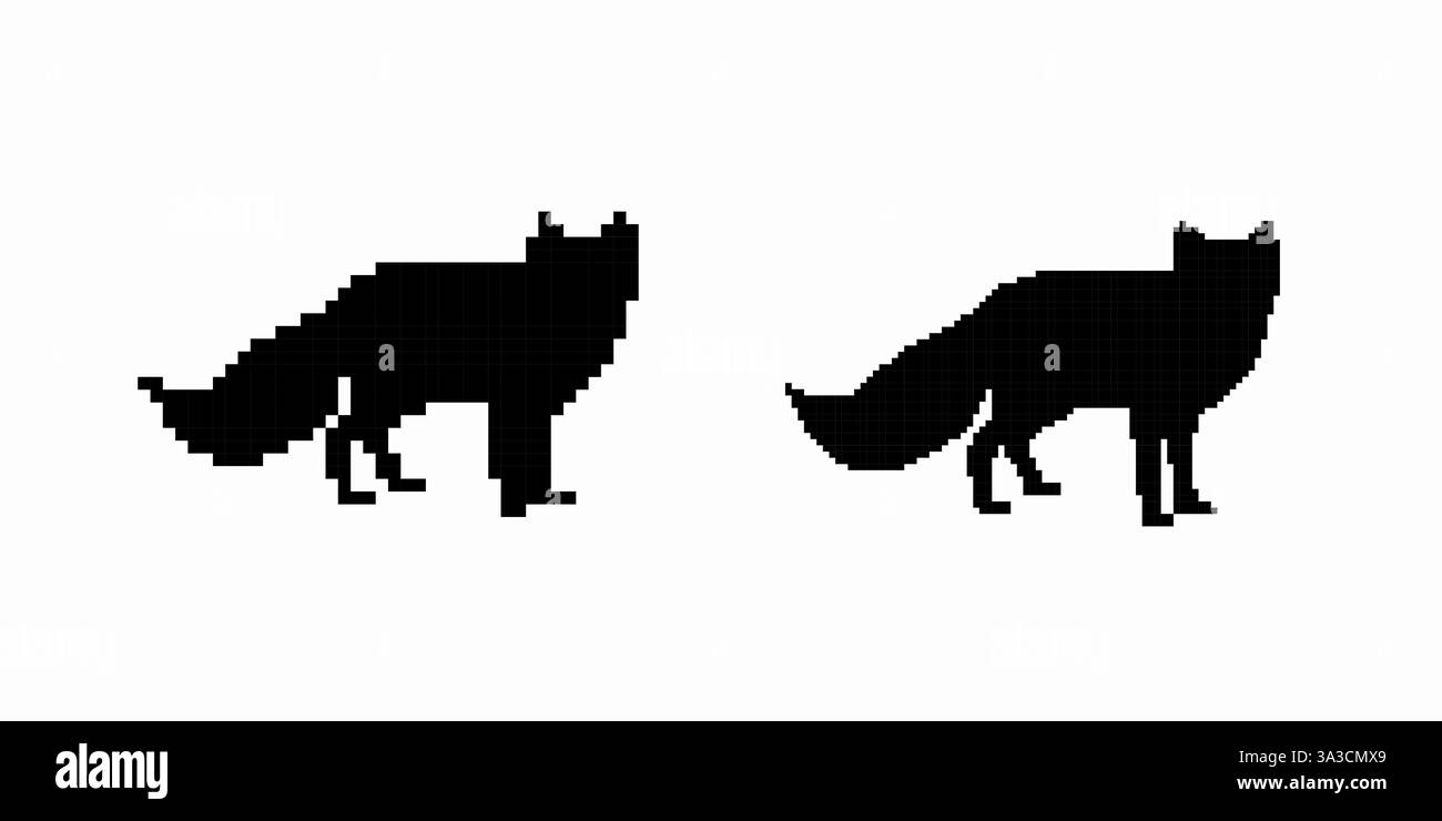 Pixelart schwarze Wolfssilhouetten in Seitenansicht Stock Vektor
