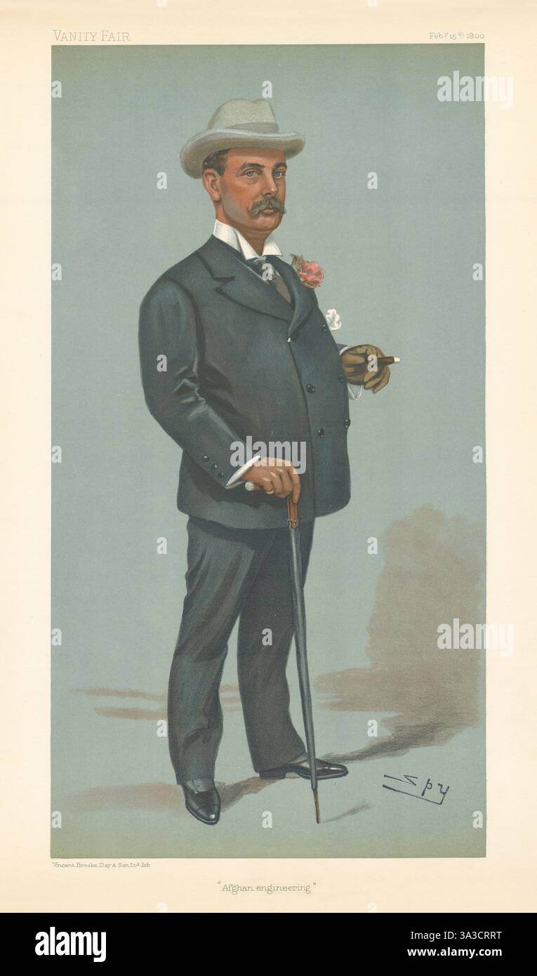 VANITY FAIR SPION CARTOON Thomas Salter Pyne „Afghan Engineering“ Afghanistan 1900 Stockfoto